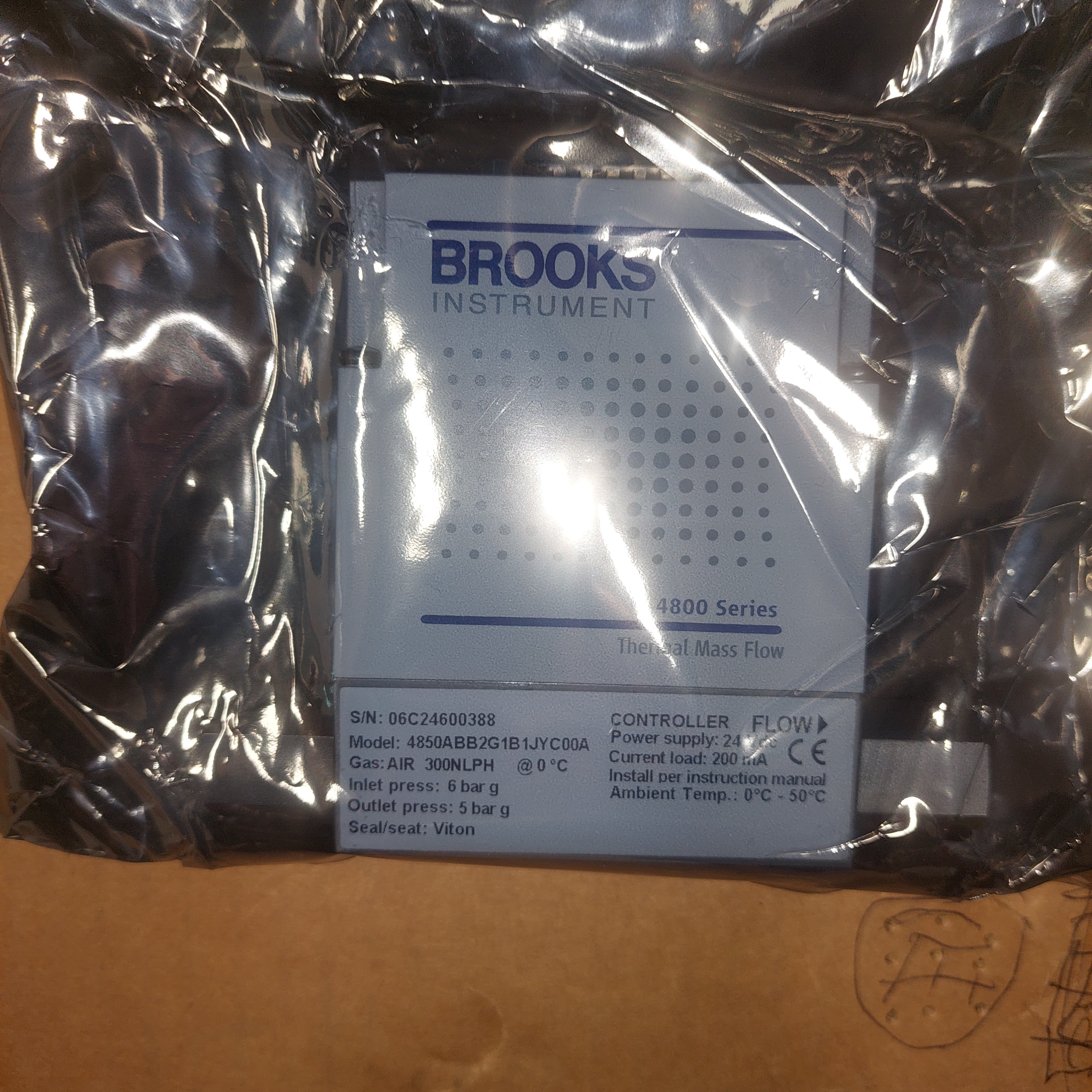 Brooks 4850ABB2G1B1JYC00A, Air 300NLPH Thermal Mass Flow New