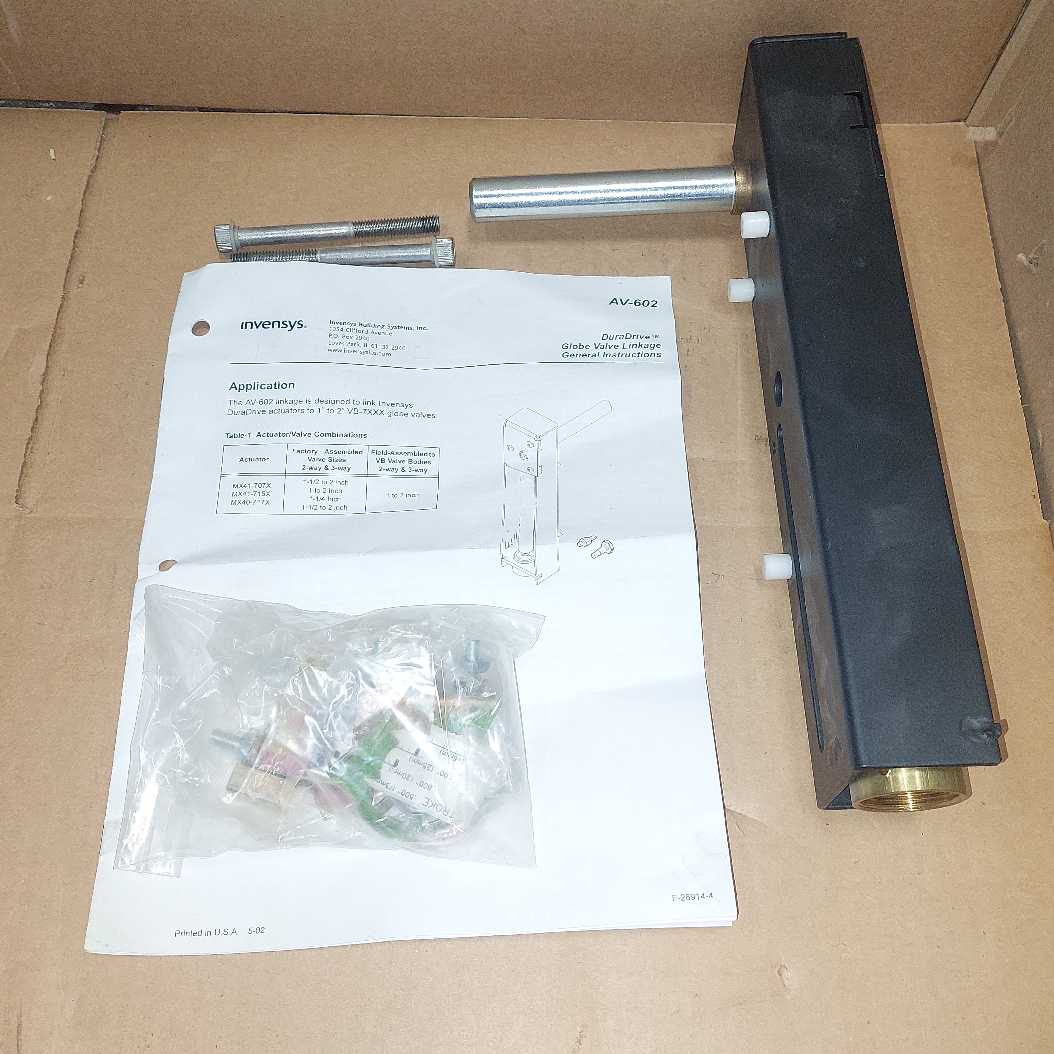 Invensys AV-602 Direct Coupled Globe Valve Linkage Kit New