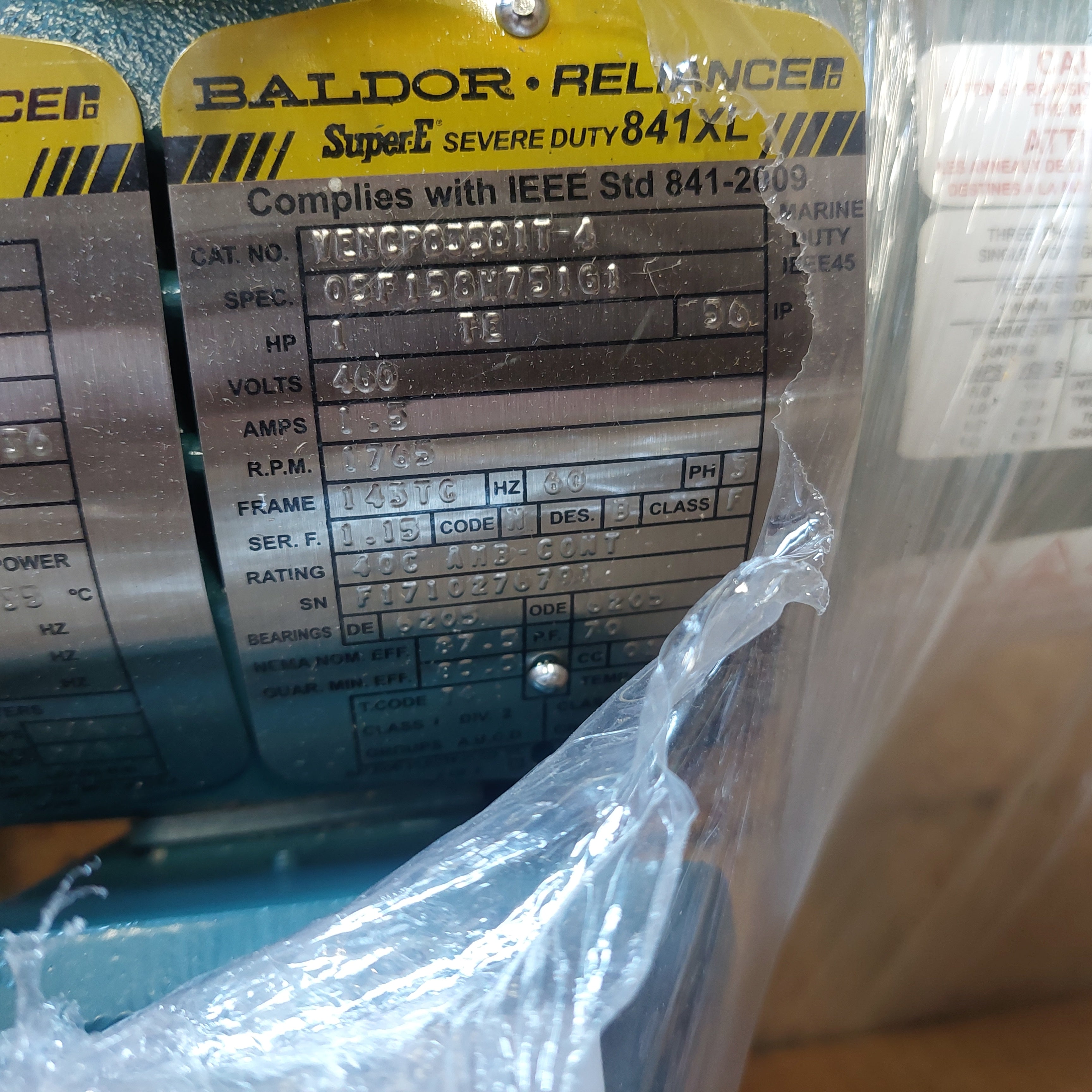 Baldor VENCP83581T Super E 841XL 1HP 460V 3PH 1765 RPM 143TC New