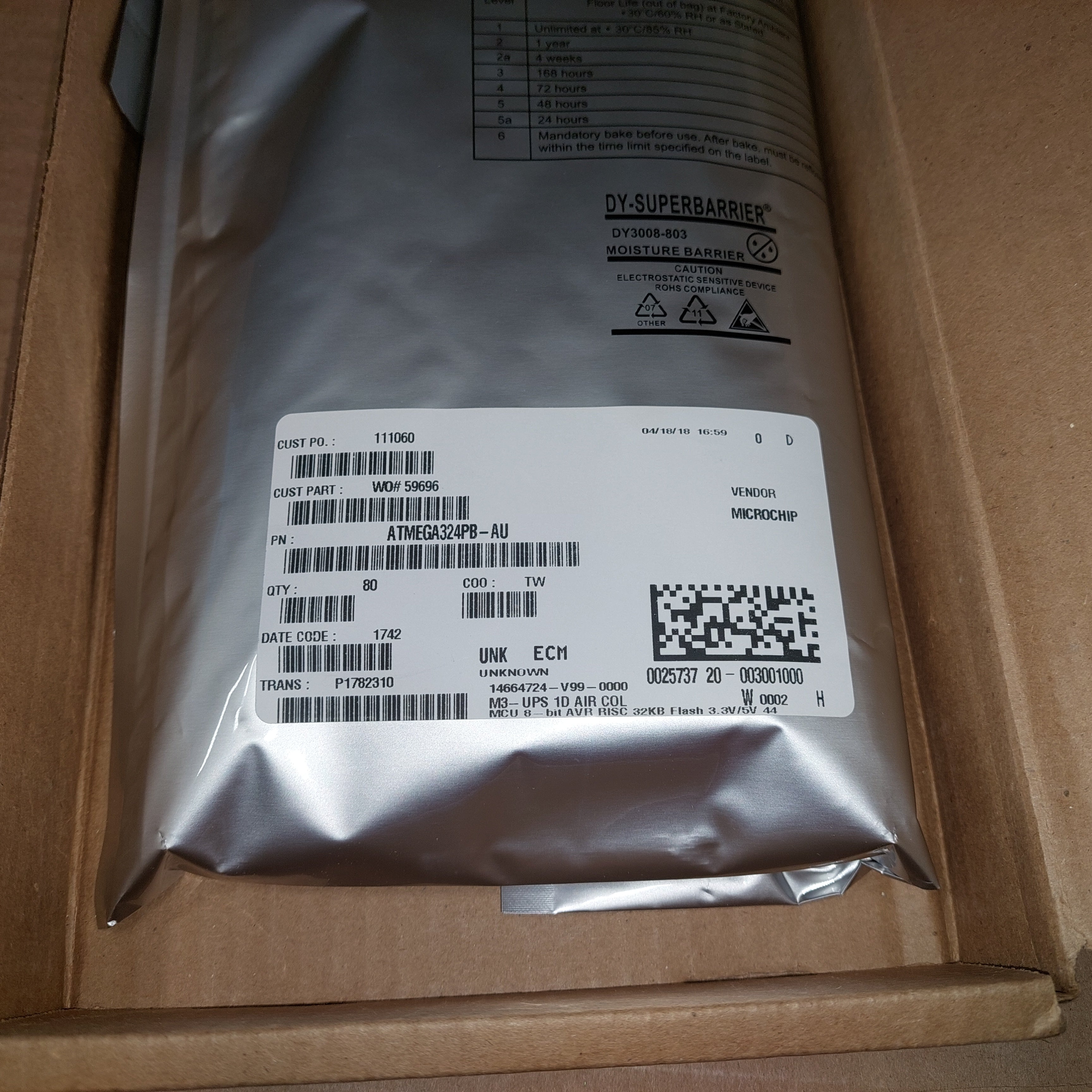 (80) Microchip ATMEGA324PB-AU 8-bit MCU 20MHZ New Sealed