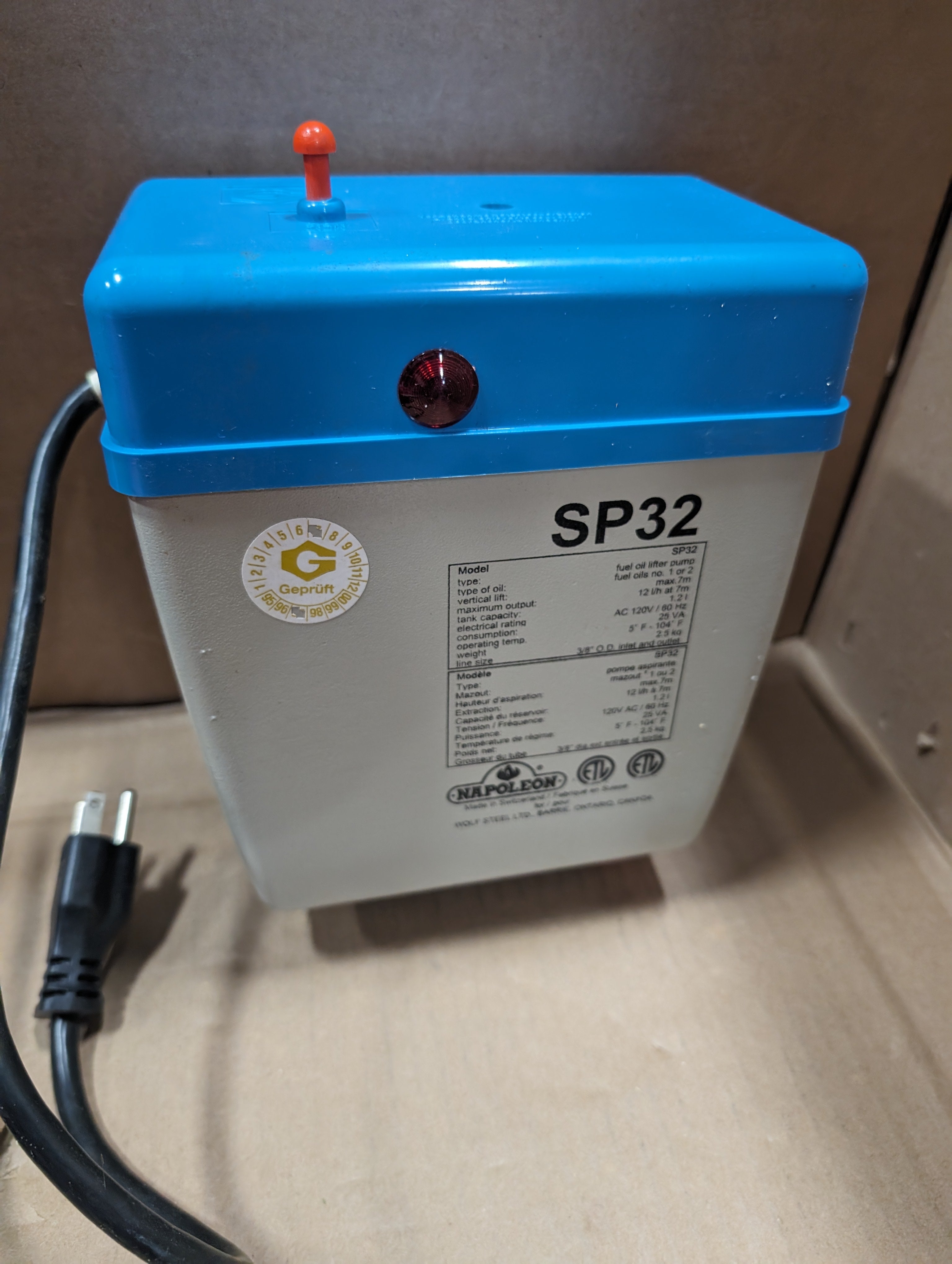 NAPOLEON SP32 OIL PUMP for Napoleon Oil Fired Stoves New