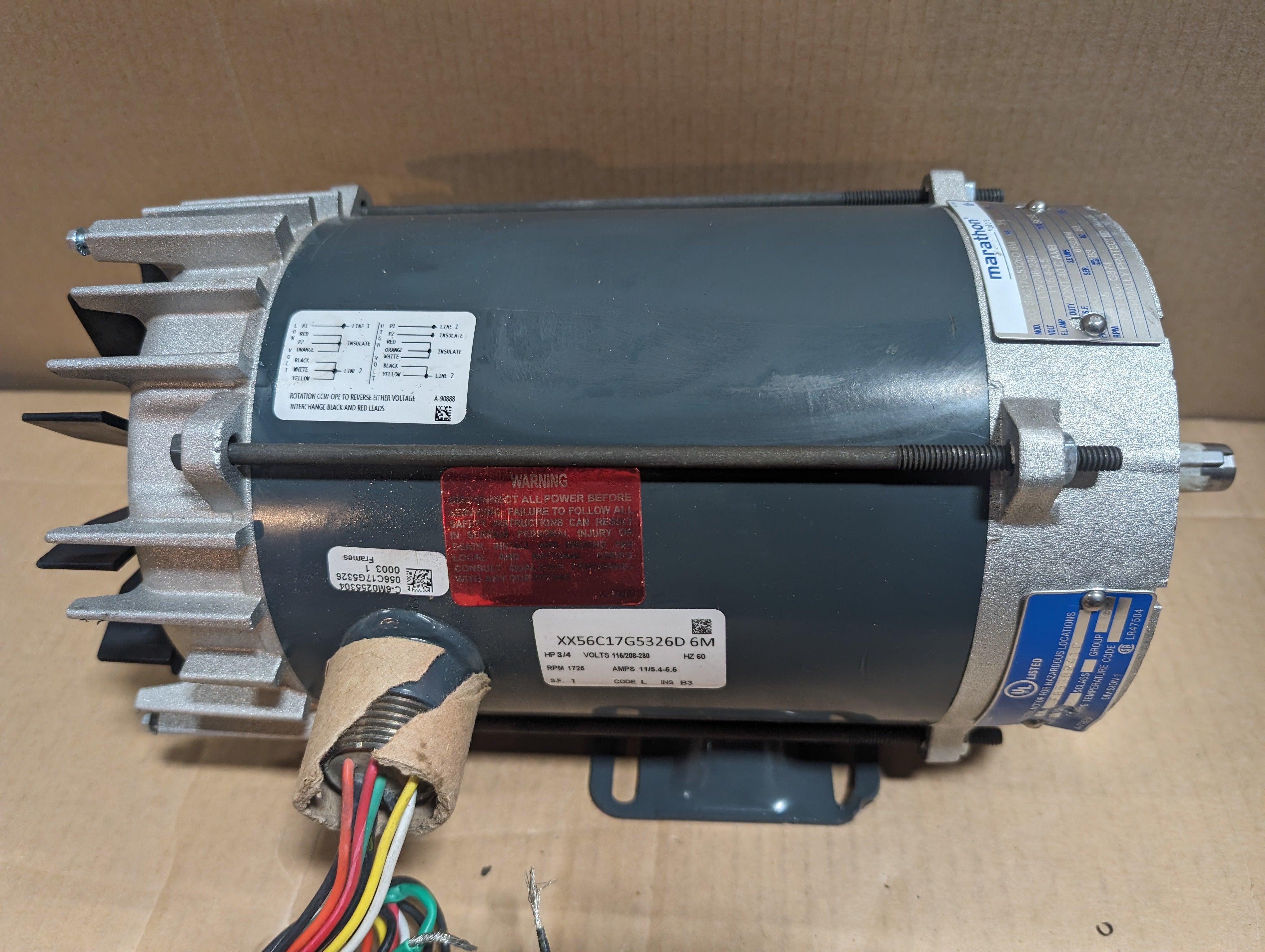 Marathon 3/4 HP, 115/208-230, 1725 RPM G874 Haz Location UNUSED NO FAN COVER