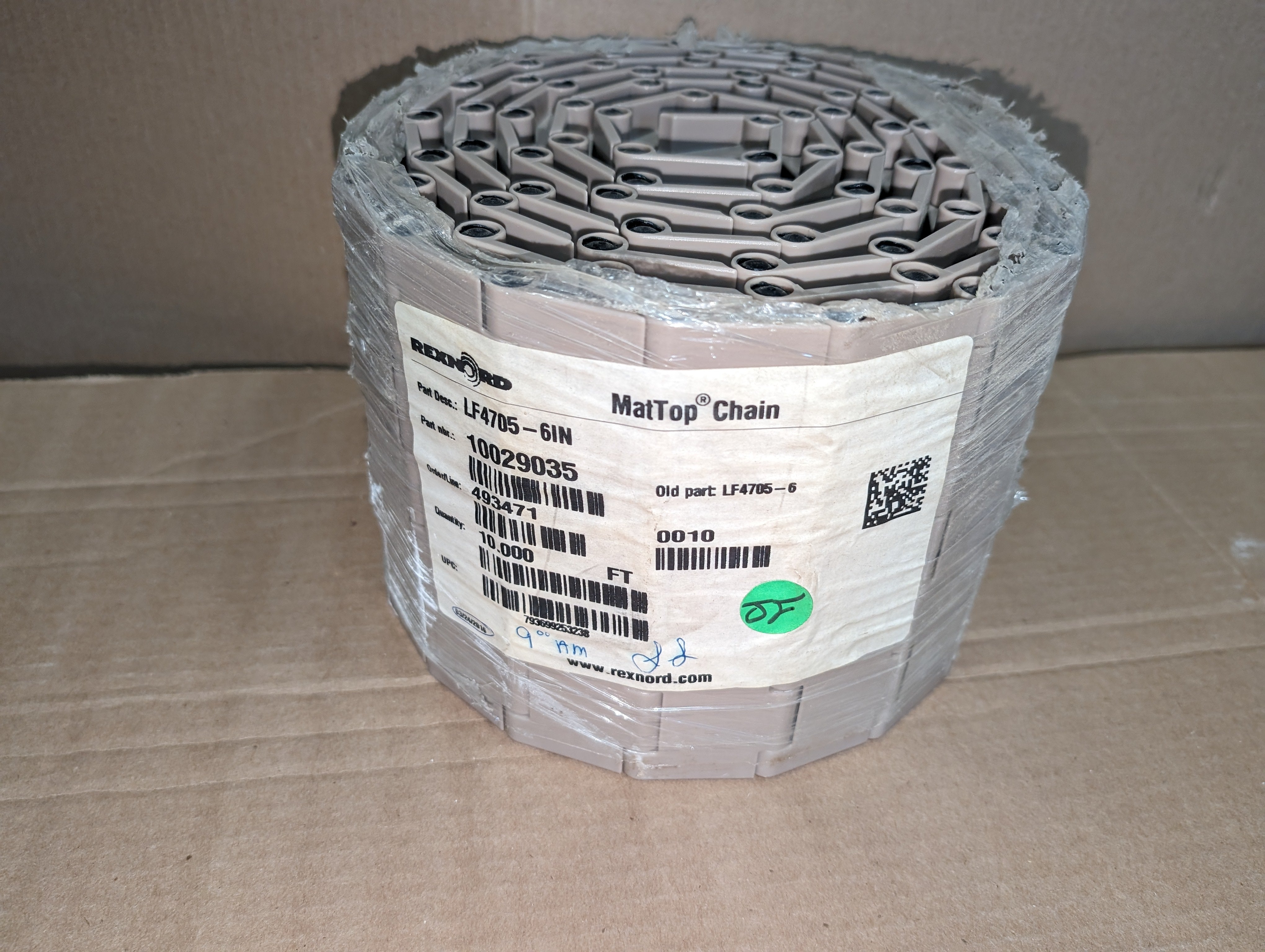 10' Rexnord LF4705-6, MatTop Conveyor Chain 6" New