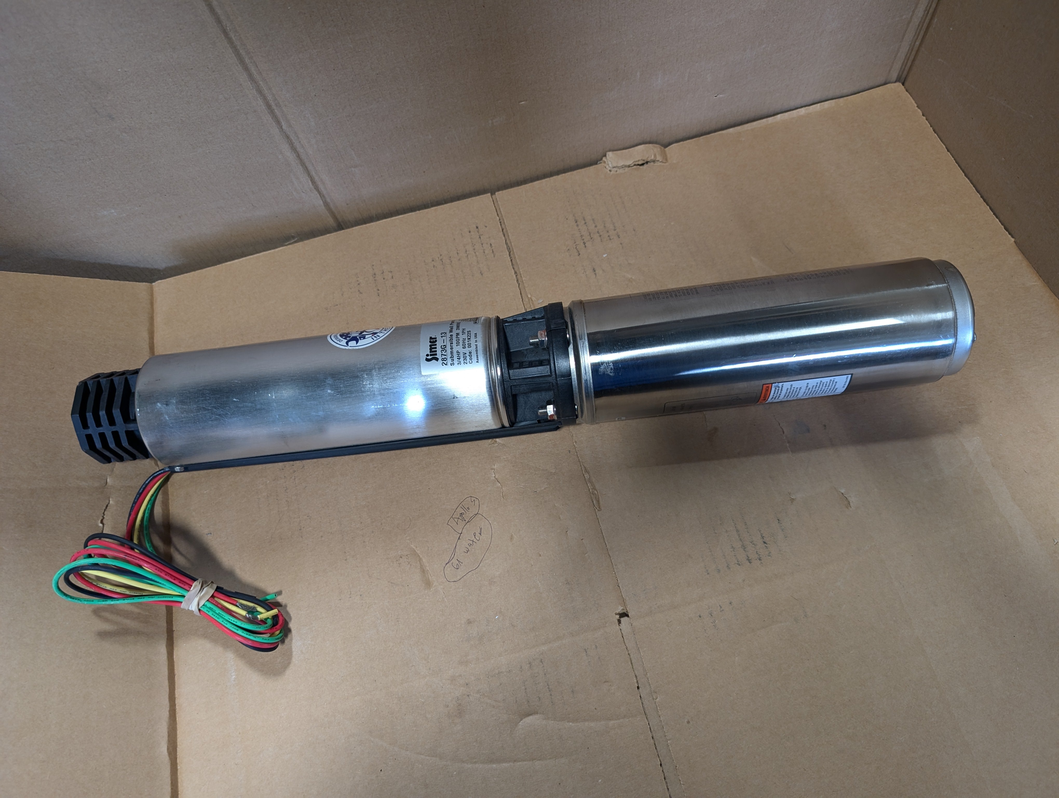 Simer 2873G-13 3/4 HP 10 GPM 3-Wire Submersible Well Pump New