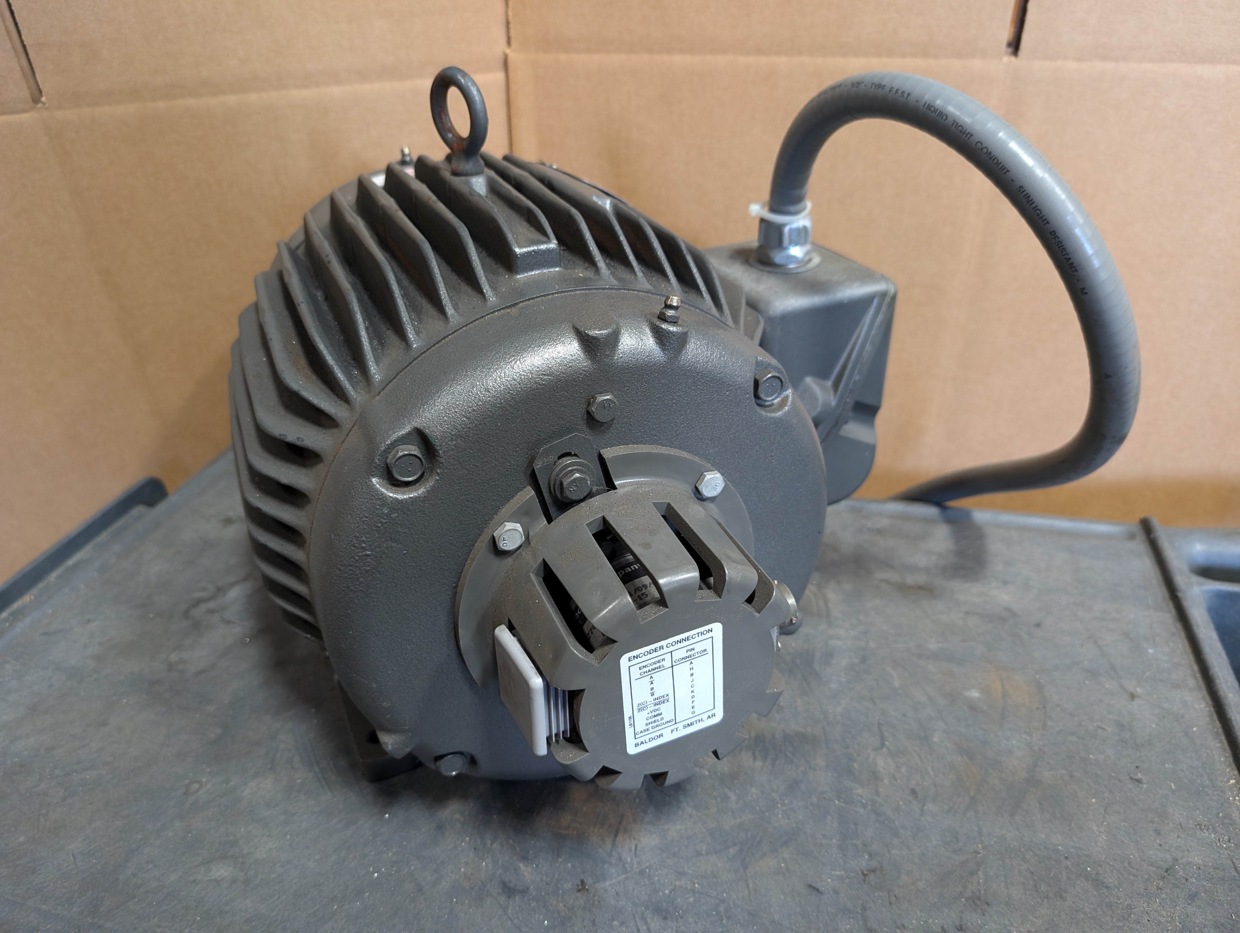 Baldor ZDNM3767T, 5HP, 1770RPM, 230/460, 3PH, 60HZ, 213TC, TENV, Ecoder, Used