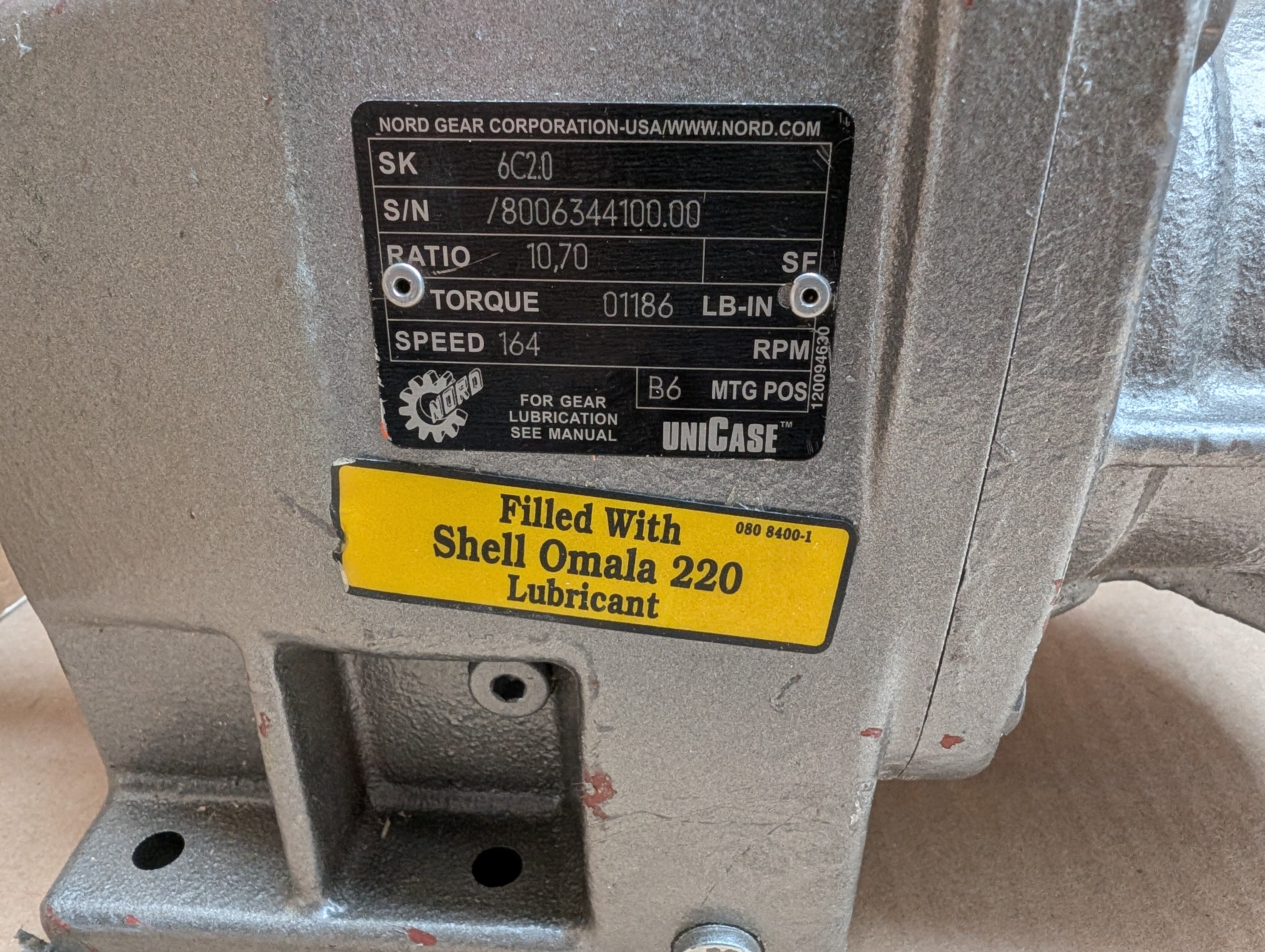 Nord SK6C2.0 10.7 Ratio, 01186 LB-IN, 164 RPM, Gear Drive New