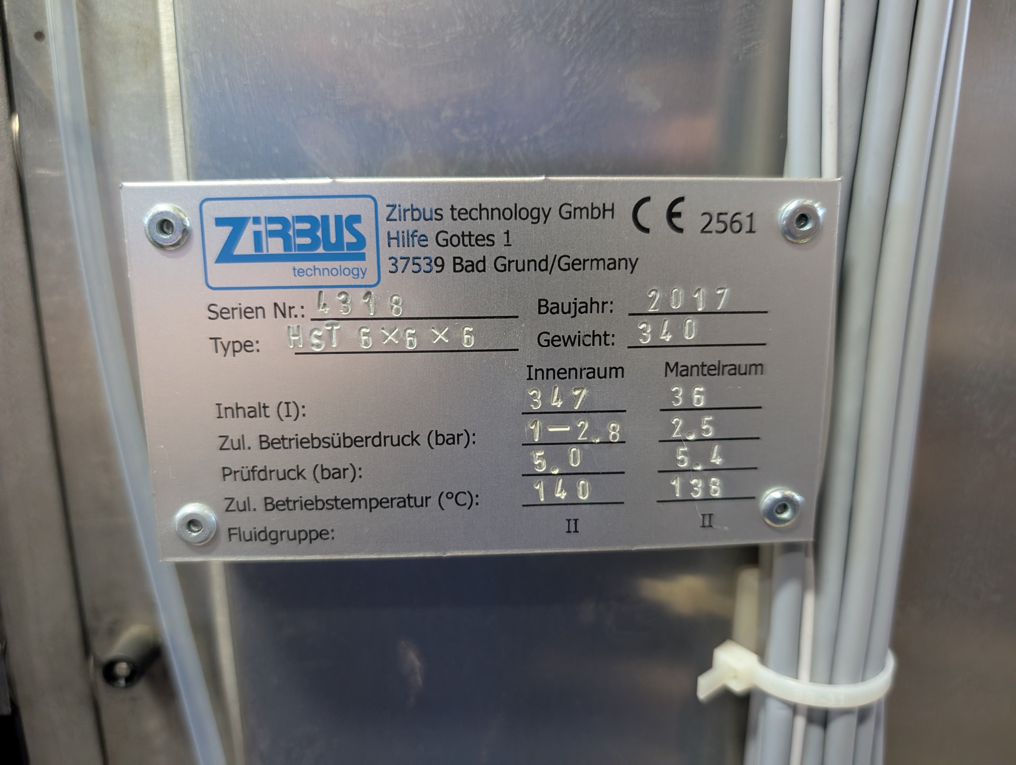 2017 Zirbus HST 6x6x6 Horizontal Standing Autoclave "AS IS"