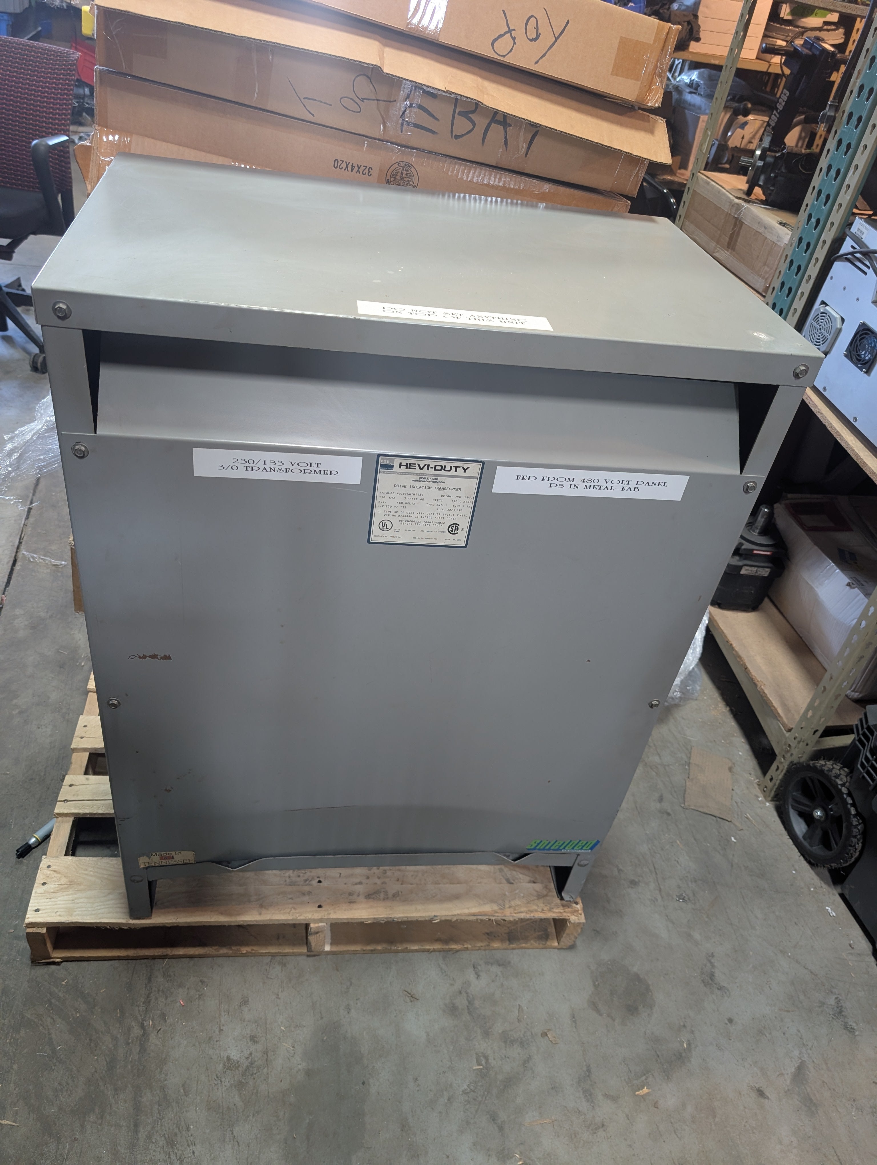 Hevi-Duty DT66H118S 118 KVA Isolation Transformer 460V Delta 230/133V Used