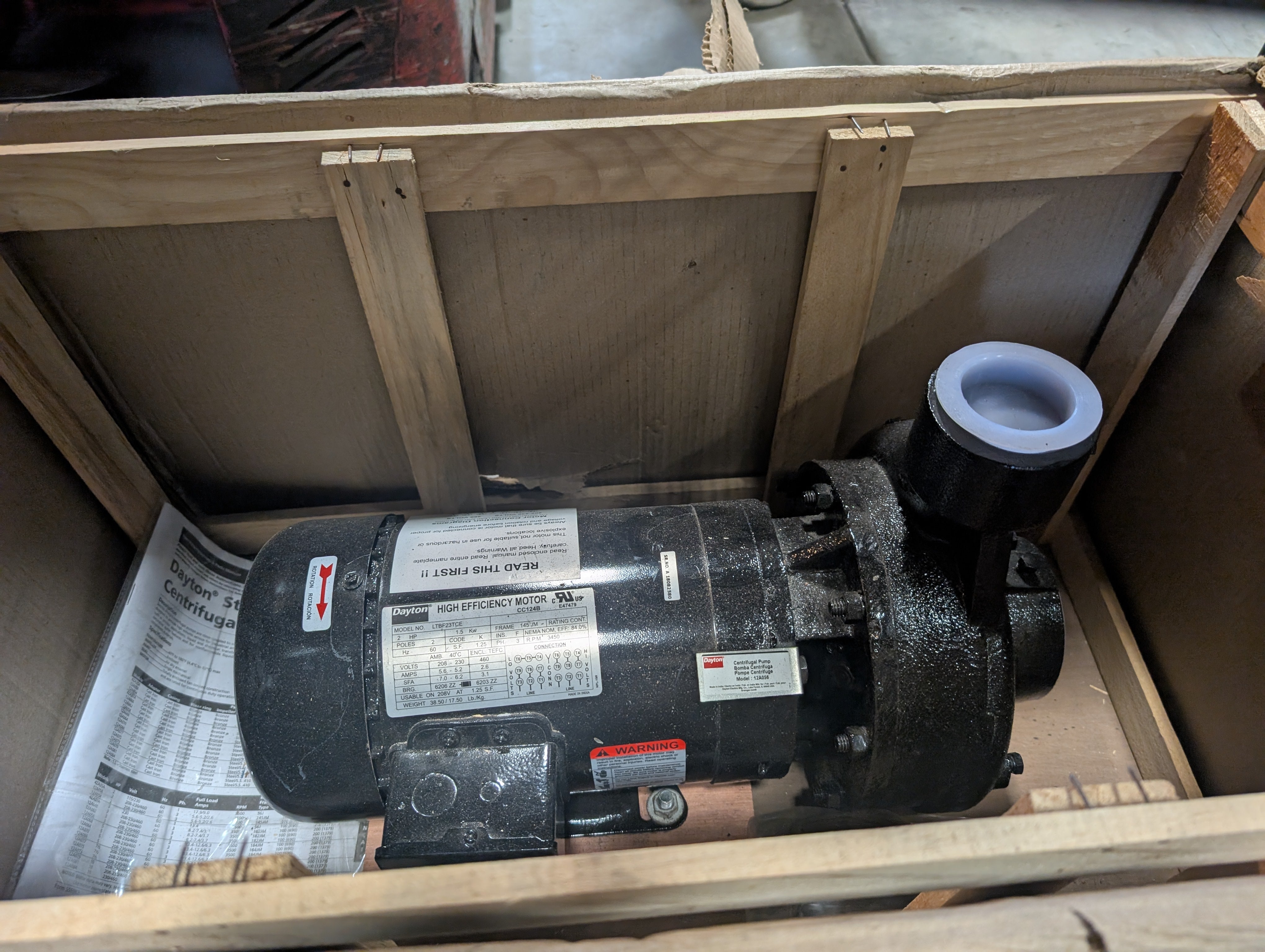 Dayton 12A056 2HP Centrifugal Cast Pump 208-230/460 TEFC 3 PH 2 1/2" X 2" New