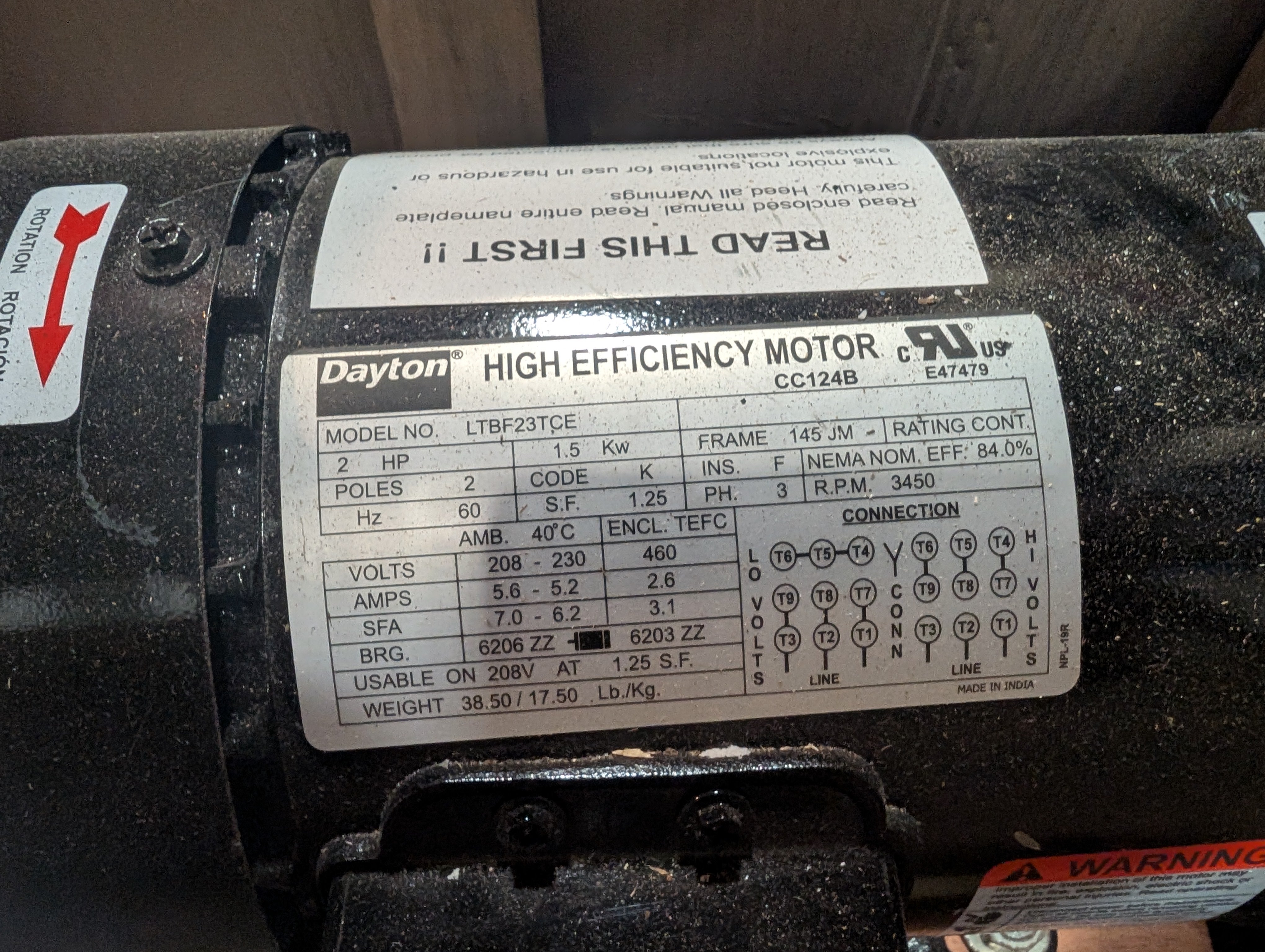 Dayton 12A056 2HP Centrifugal Cast Pump 208-230/460 TEFC 3 PH 2 1/2" X 2" New