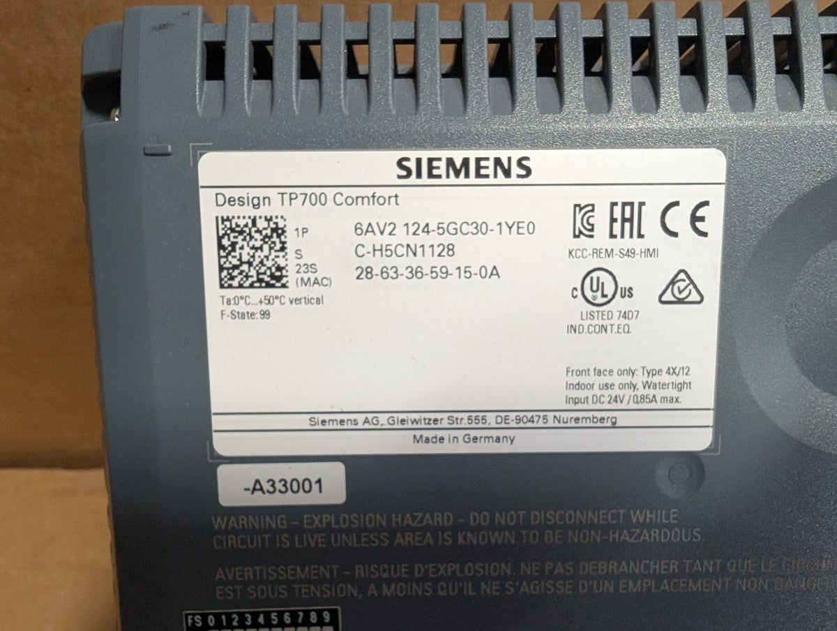 Siemens 6AV2 124-5GC30-1YE0, 6AV2124-0GC01-0AX0 TP700 7" Touch Used READ BELOW