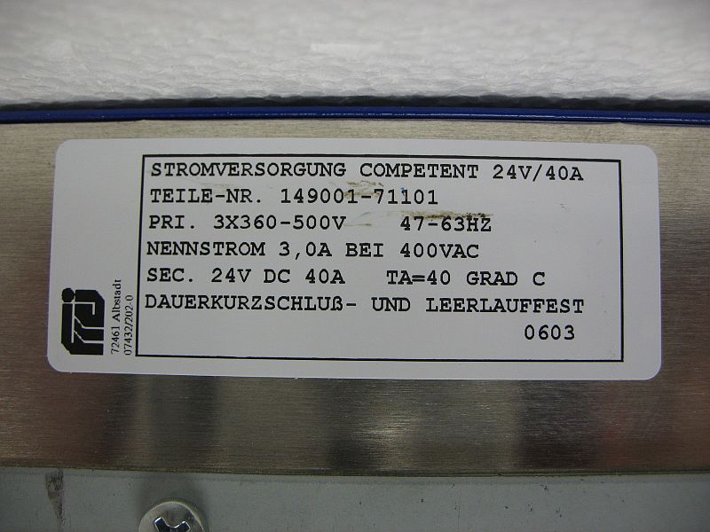 Cosmo Competent 149001-71101 Power Supply 24V 40A 360-500V Used