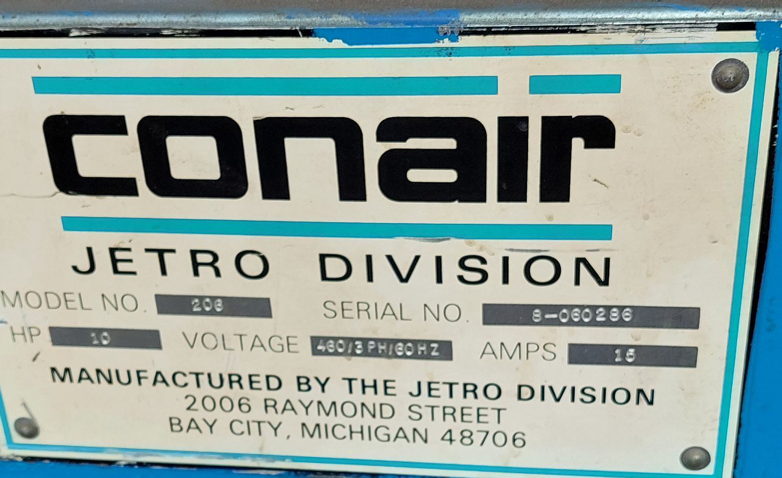Conair Jetro Model 206 Pelletizer 10HP 460V Used