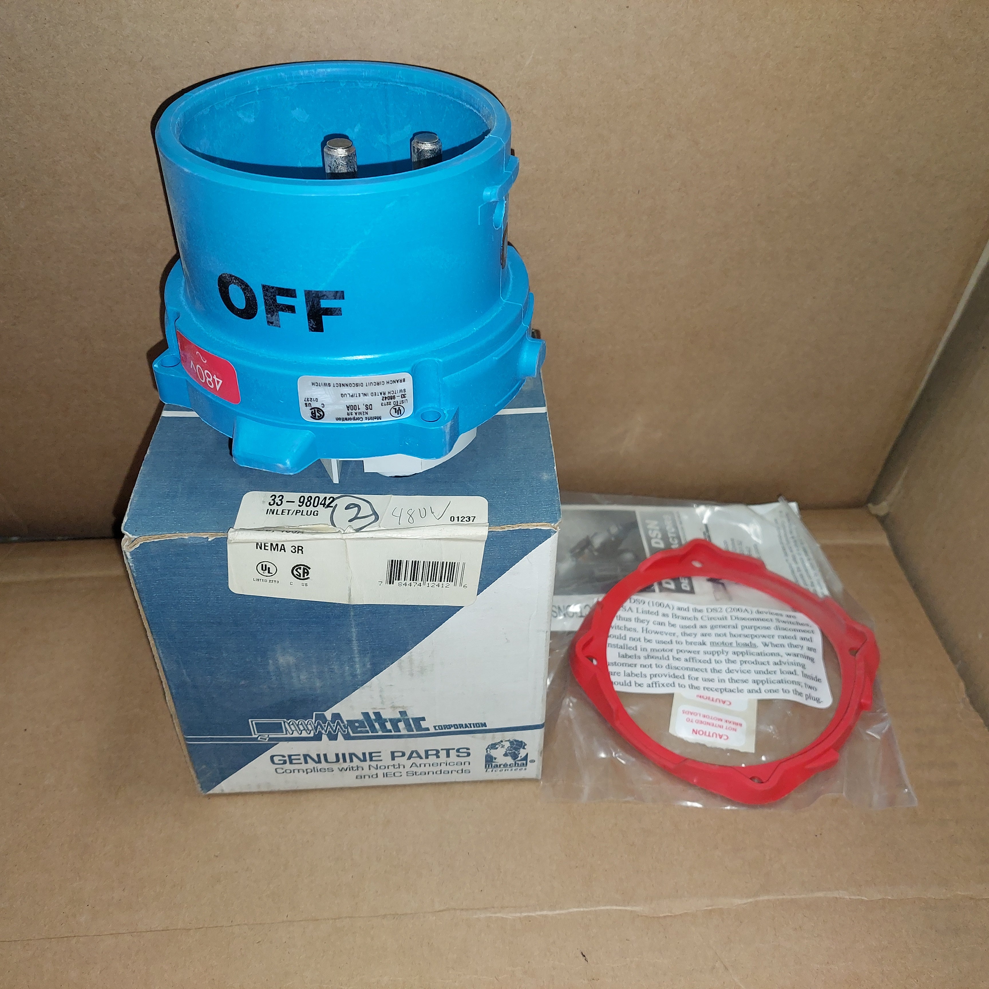 Meltric 33-98042 Nema 3R 480V Inlet/Plug DS100 100A New