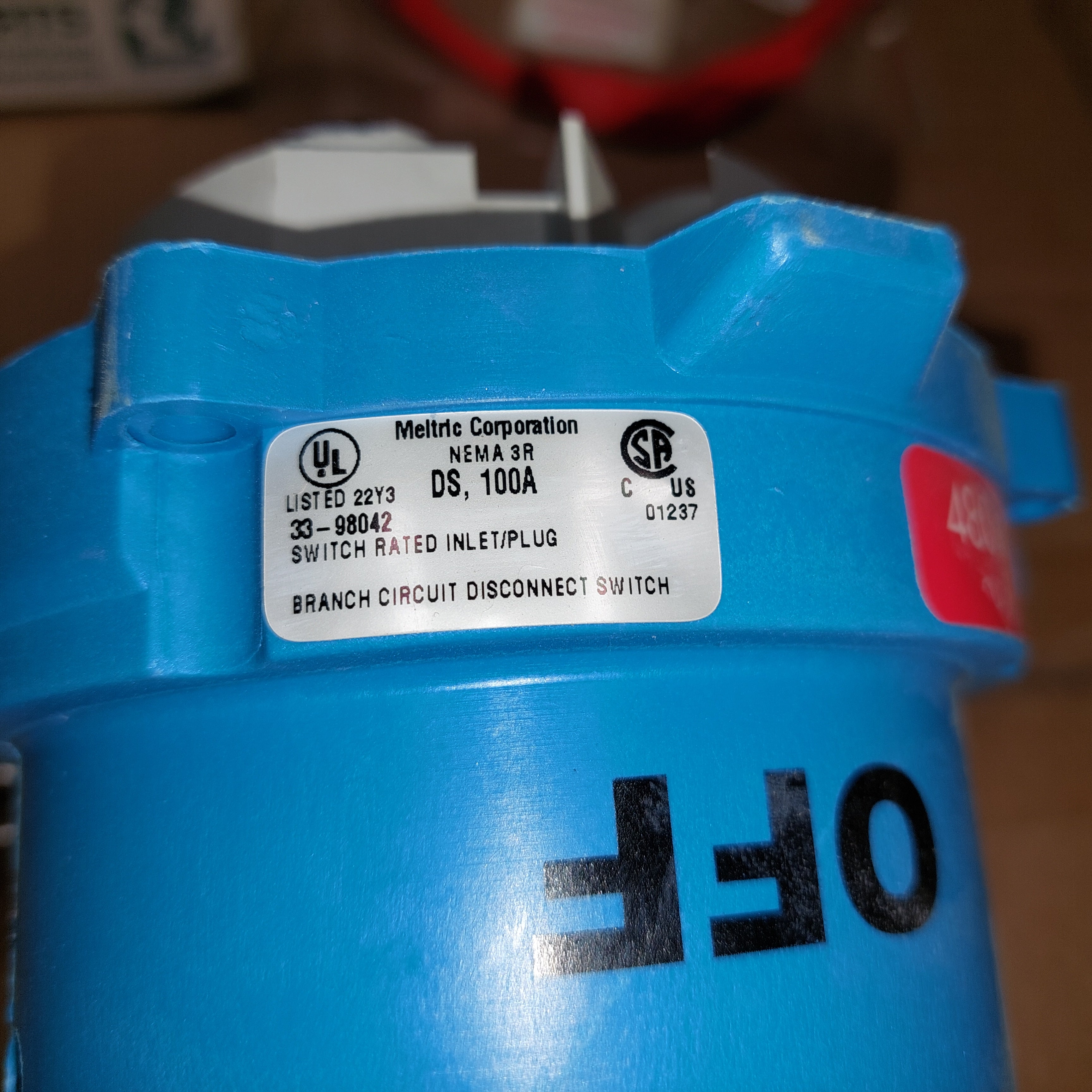 Meltric 33-98042 Nema 3R 480V Inlet/Plug DS100 100A New