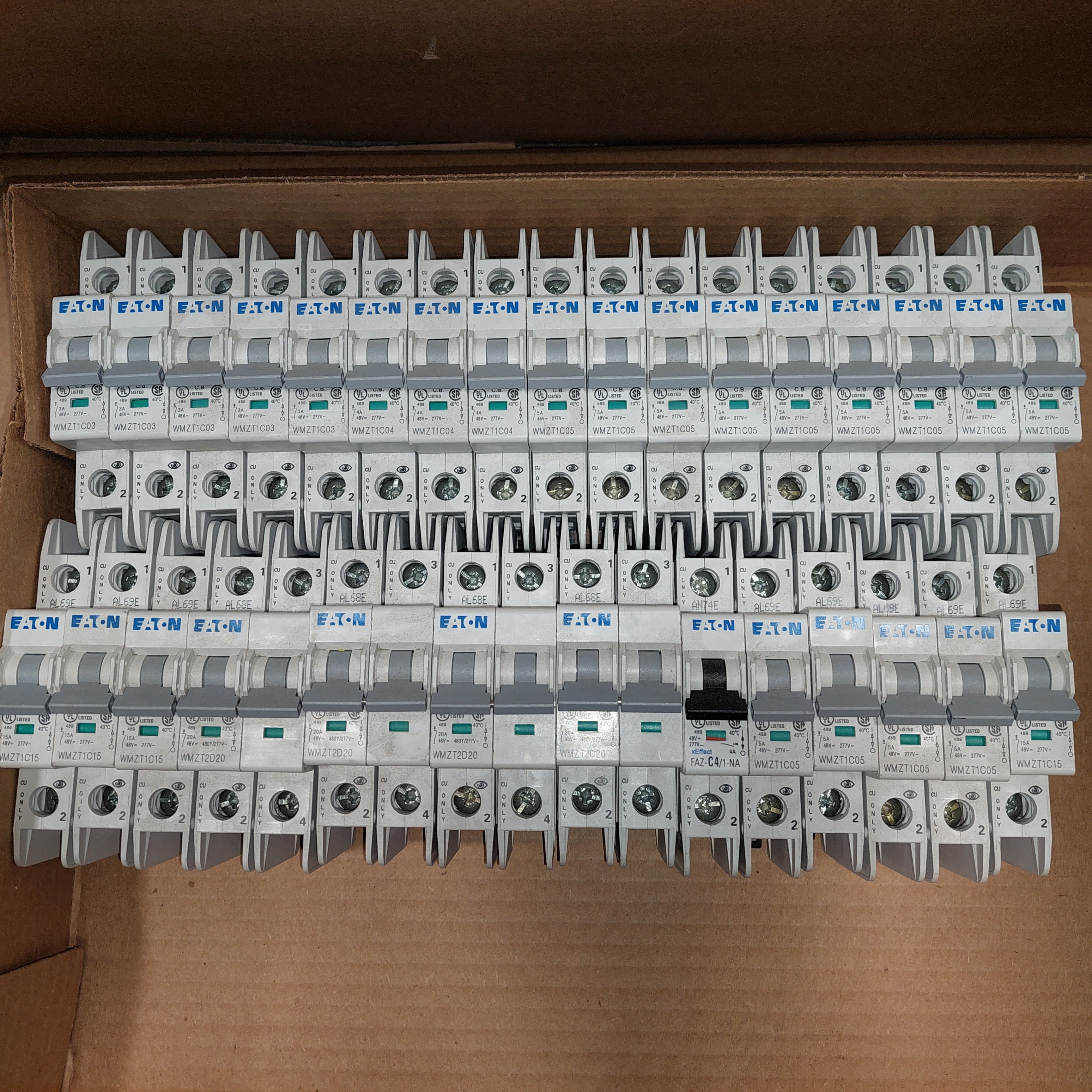 (30) Eaton DIN Rail Breakers, WMZT 3A, 4A, 5A, 15A, 20A Used