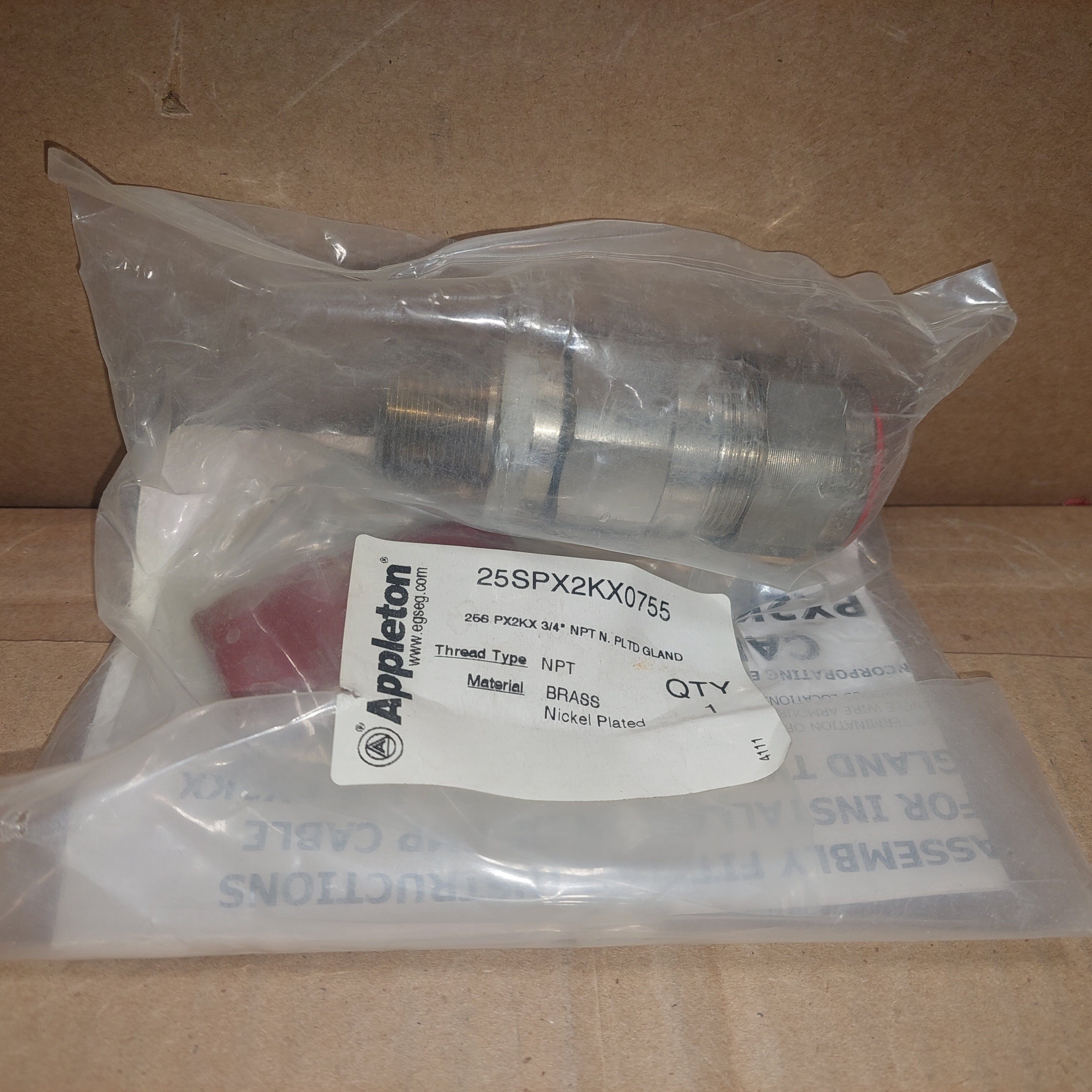 Appleton 25SPX2KX0755 Straight Cable Gland Connector, 3/4" New