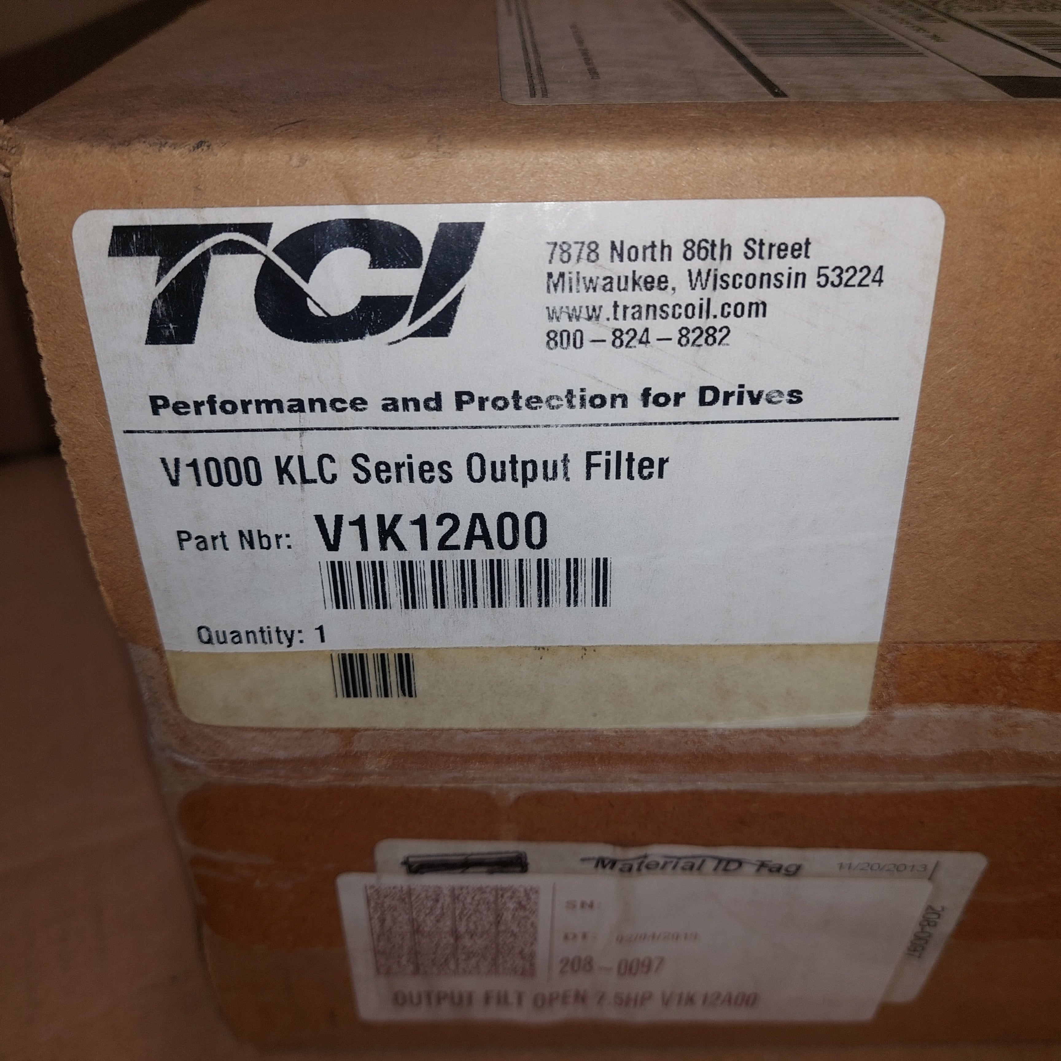 TCI V1K12A00 Standard Motor Protection Filter, 480 VAC, 12 A, 7-1/2 hp New