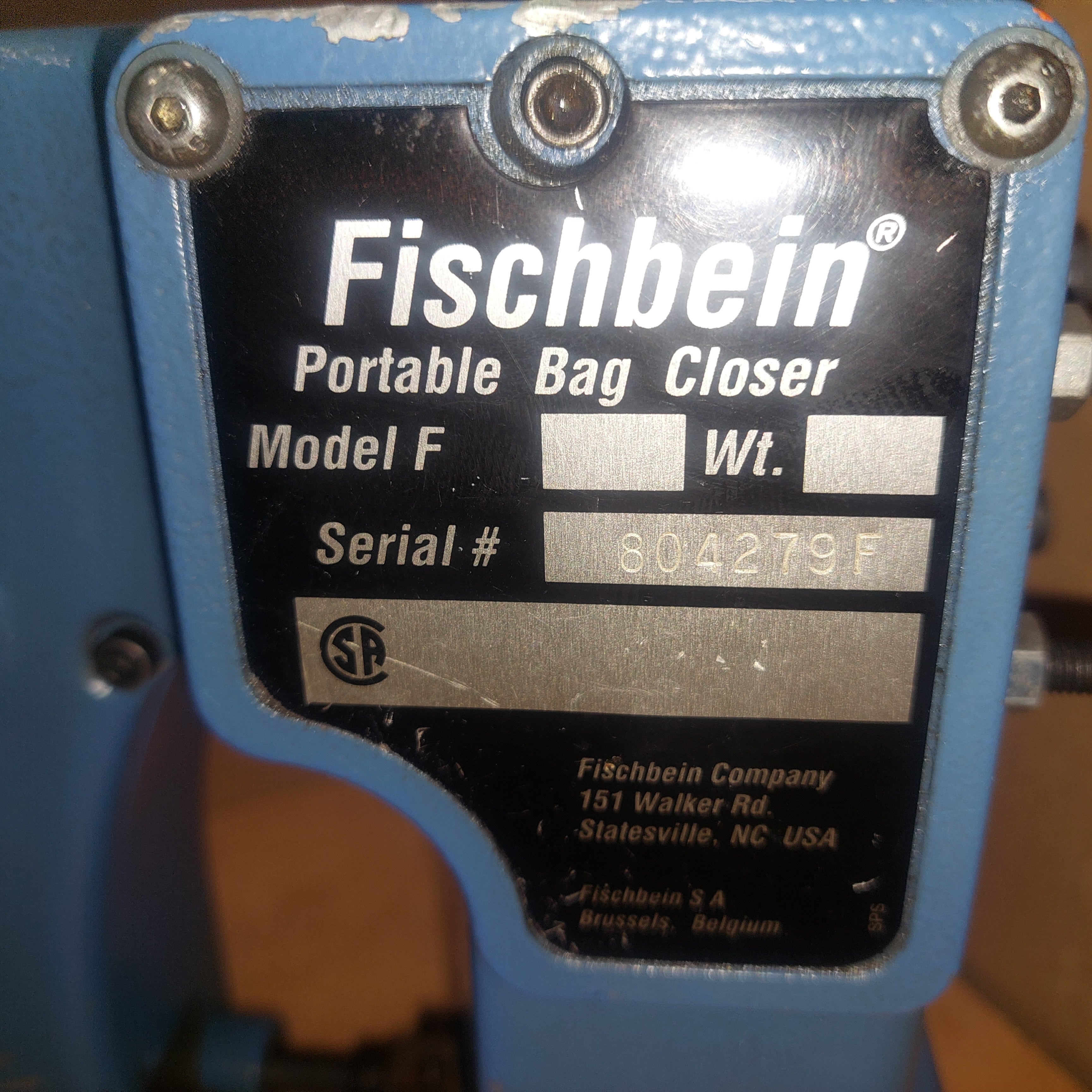 Fischbein Bag Closer Model F Was Machine Mounted & Parts Used
