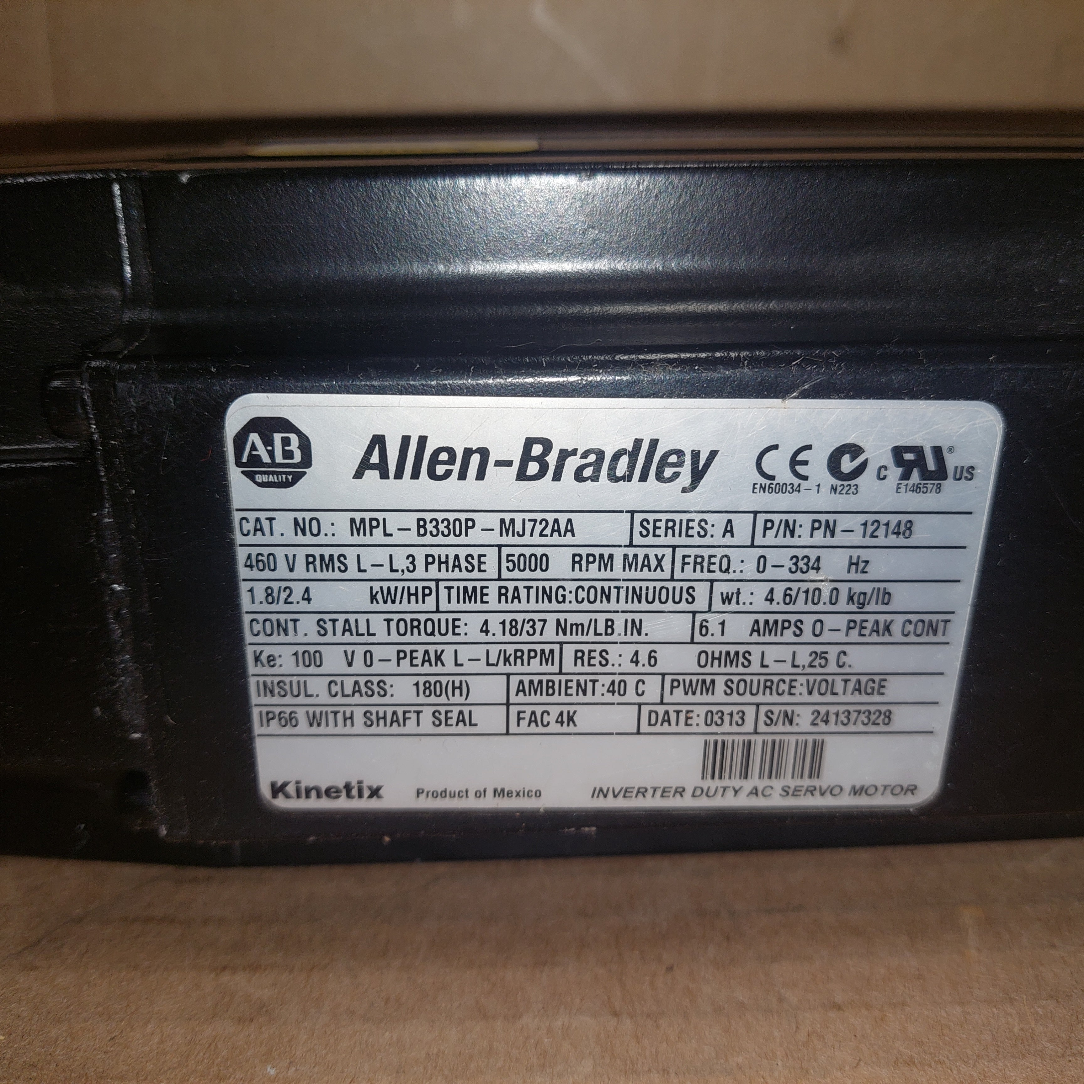 2013 Allen Bradley MPL-B330P-MJ72AA Ser. A 460V AC Servo Motor 5K Super Clean
