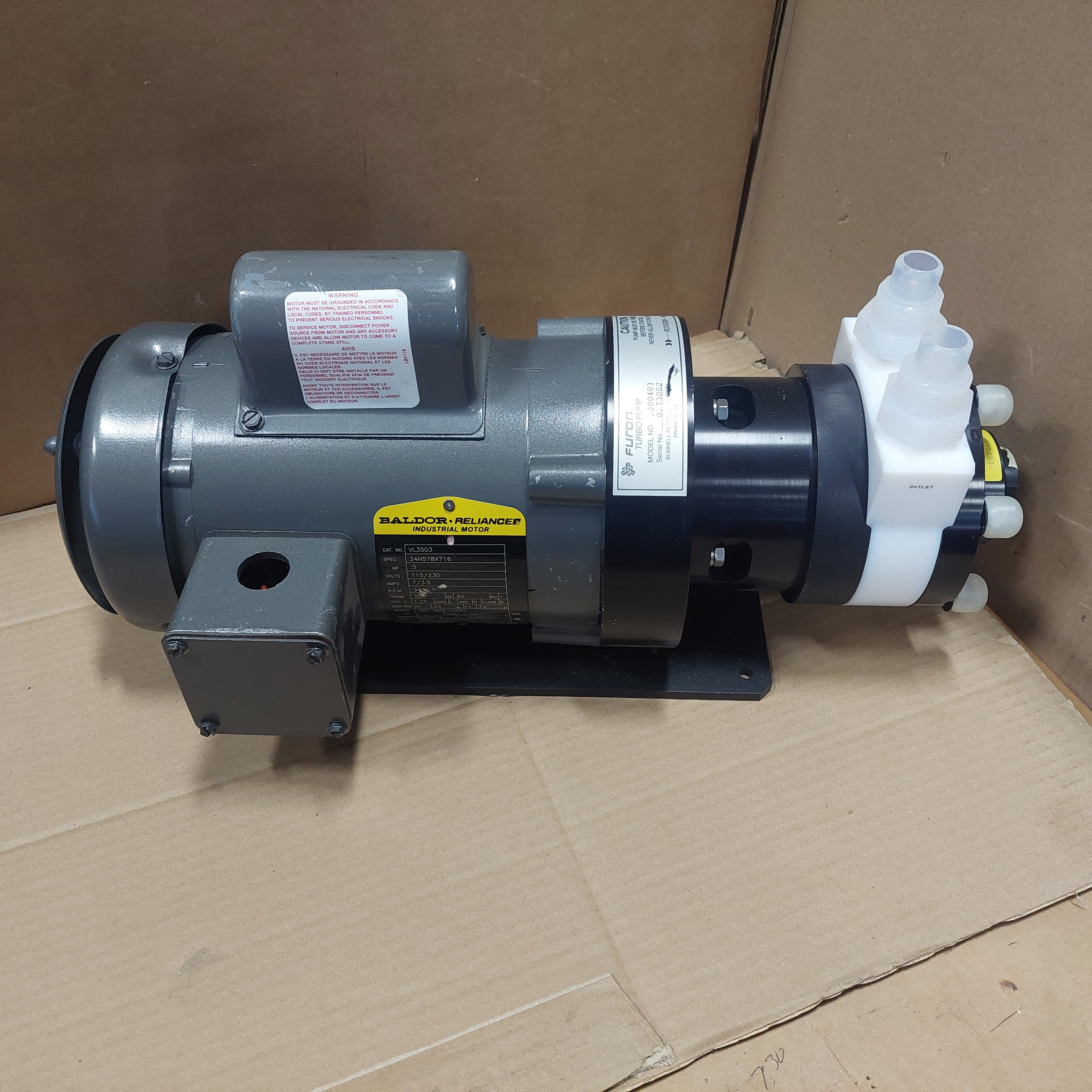 Furon Turbo Pump 3000403 Distilled Water Process Pump 115/230V 1/2 HP New