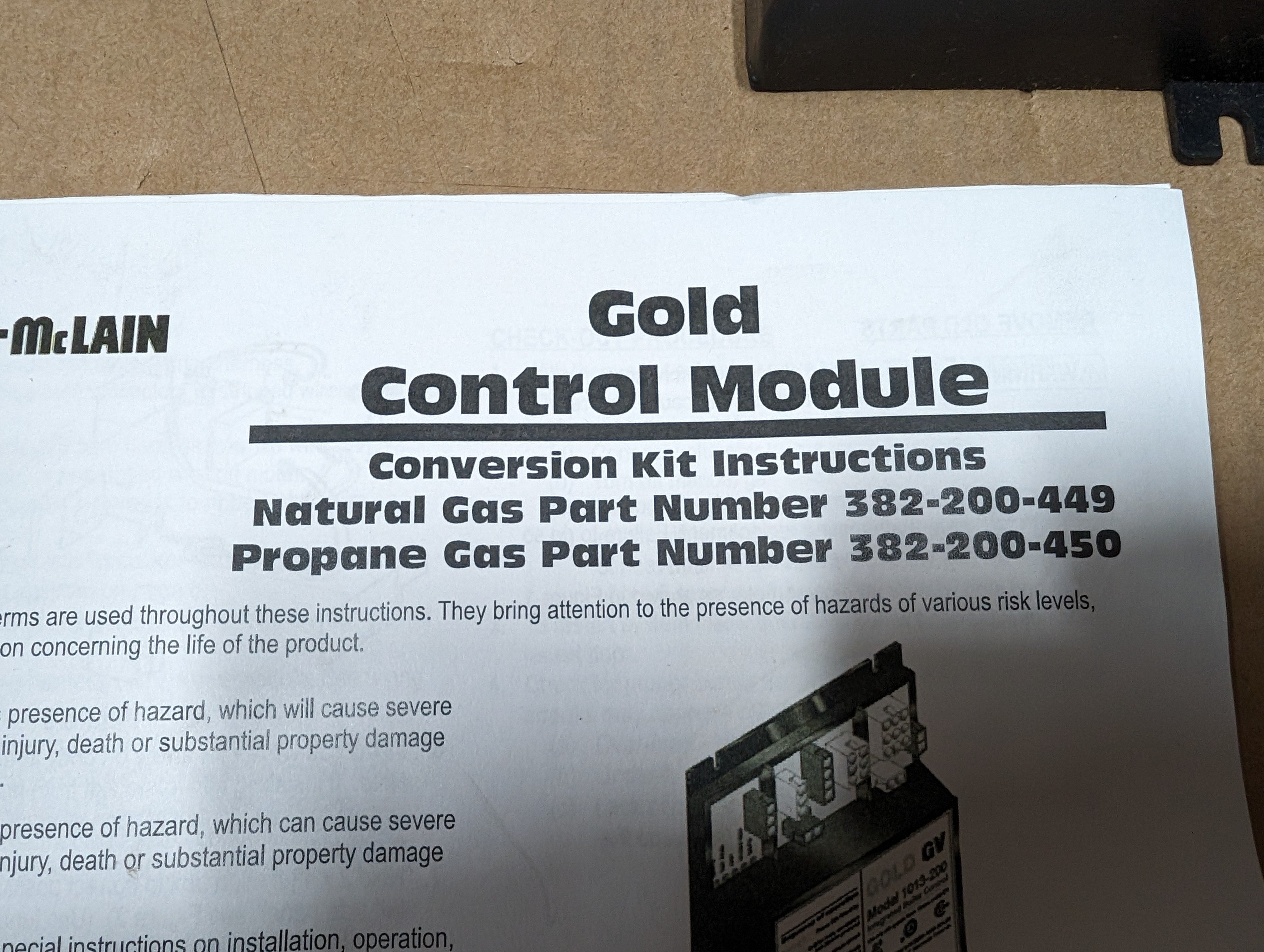 Weil-McLain 382-200-449 Conversion Cycle Pilot to Gold Control HSI CNG New