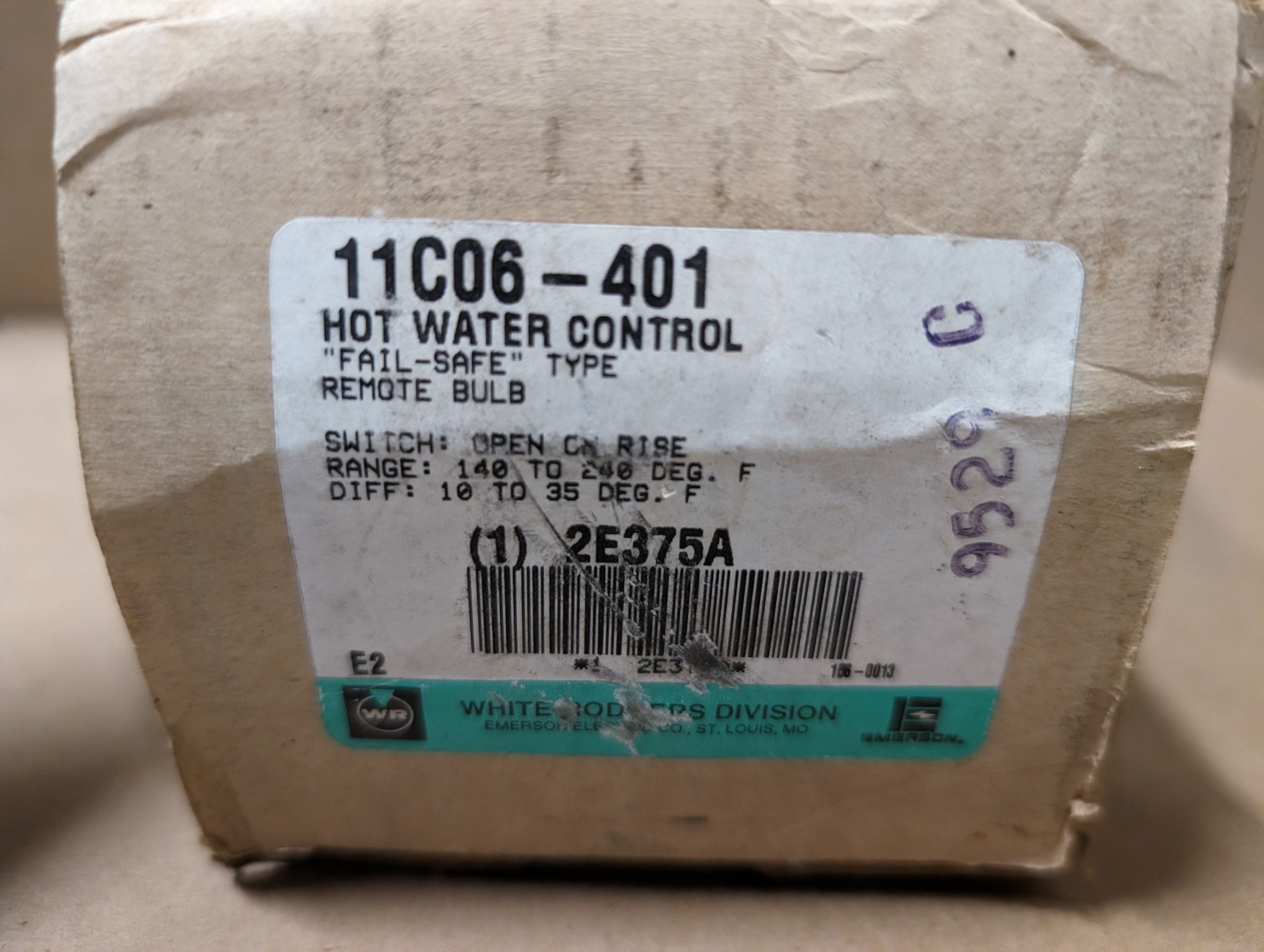 White Rogers 11C06-401 Hot Water Control 2E375 "Fail-Safe" New Old Stock