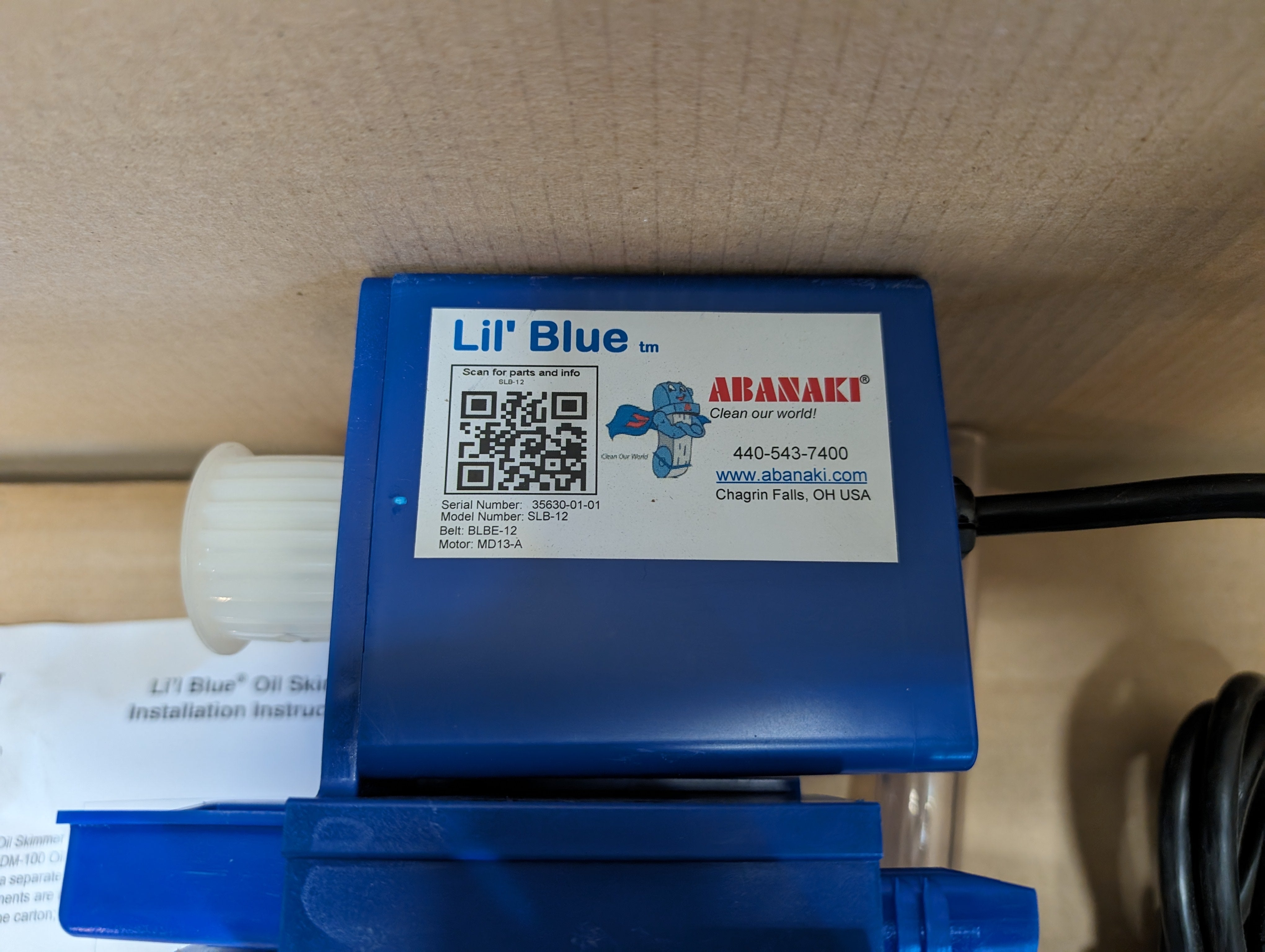 Abanaki Lil' Blue SLB-12 Oil Skimmer 1 GPH New