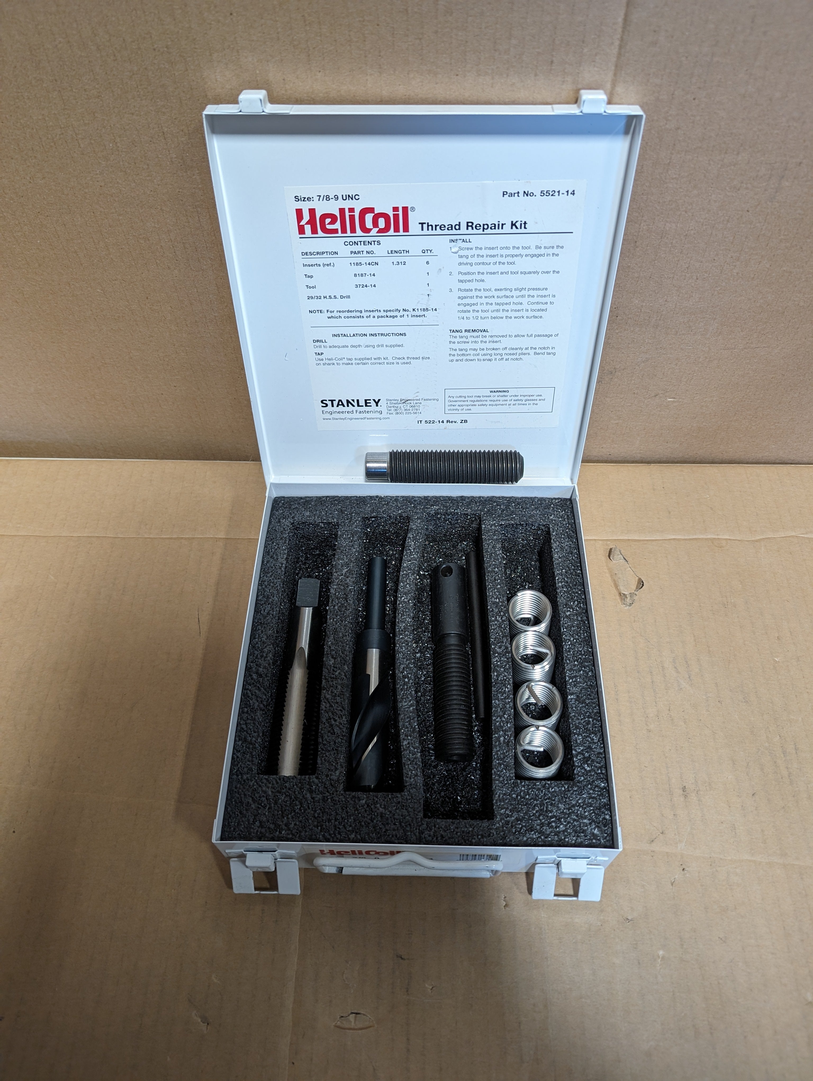 Genuine Helicoil 5521-14 Thread Repair Kit 7/8-9 UNC New