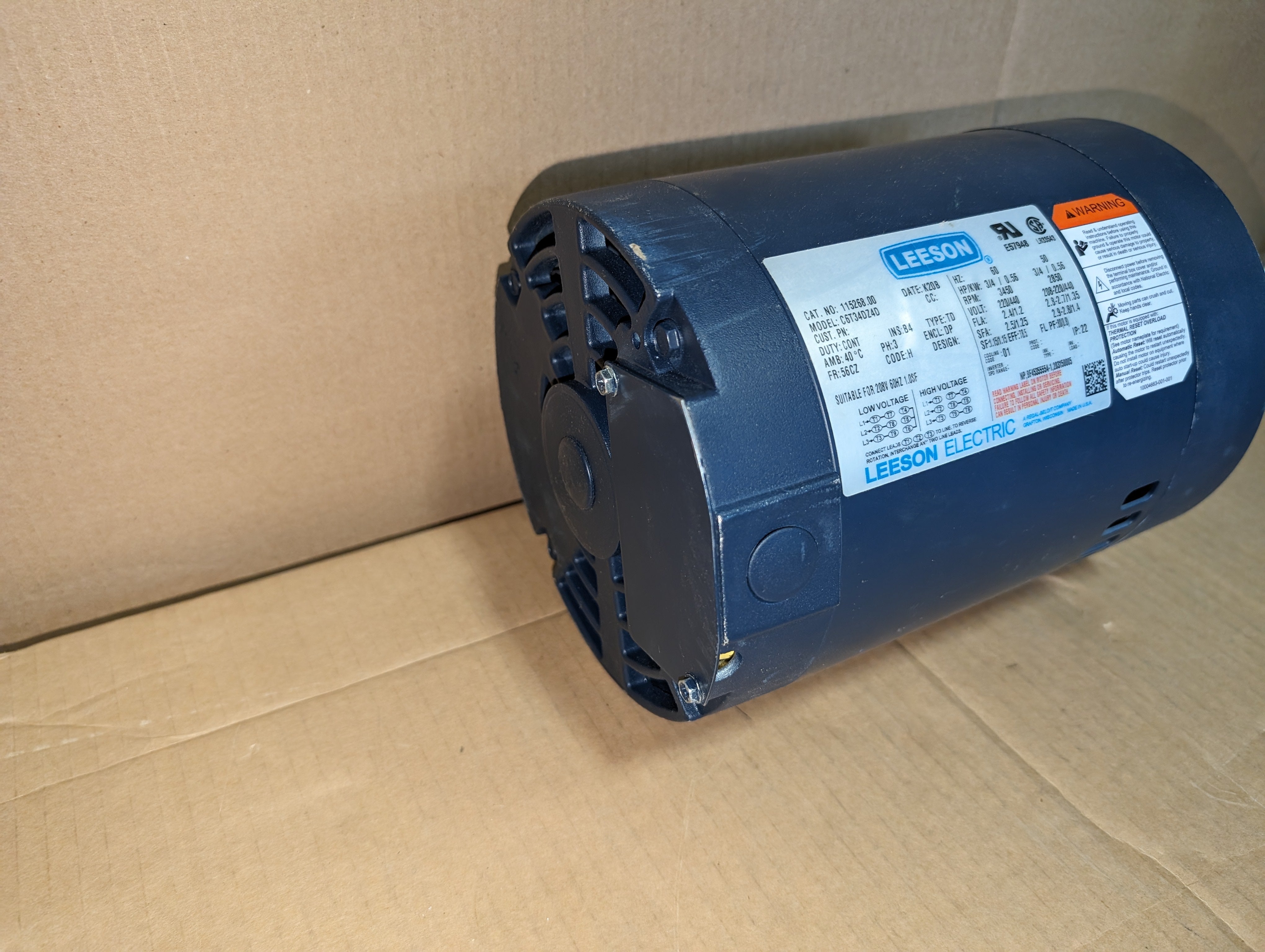 Leeson C6T34DZ4D 115268.00 3/4HP 3450 RPM 220/440 3PH Motor New