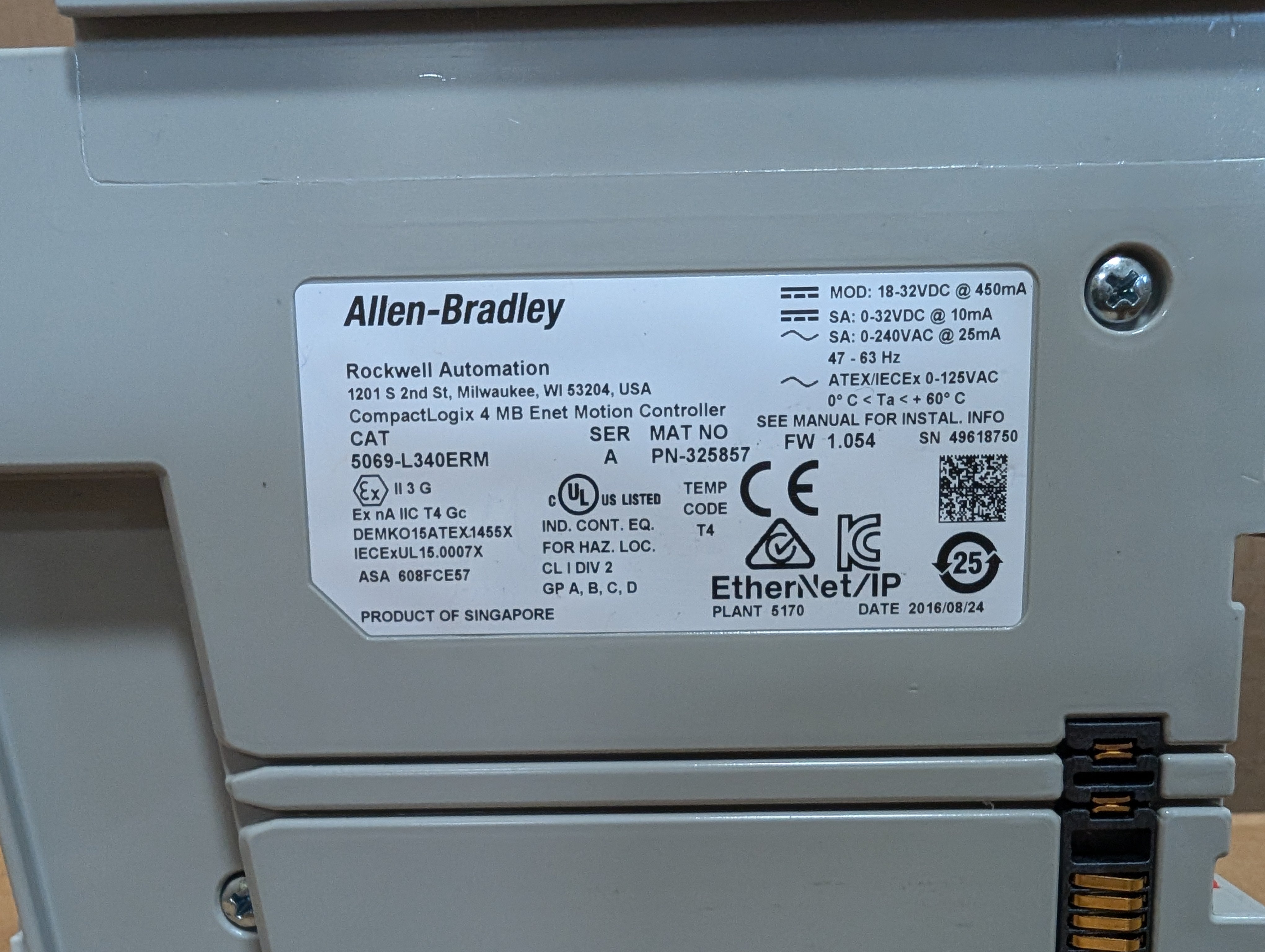 Allen-Bradley 5069-L340ERM CompactLogix 4MB Enet Motion Controller Used