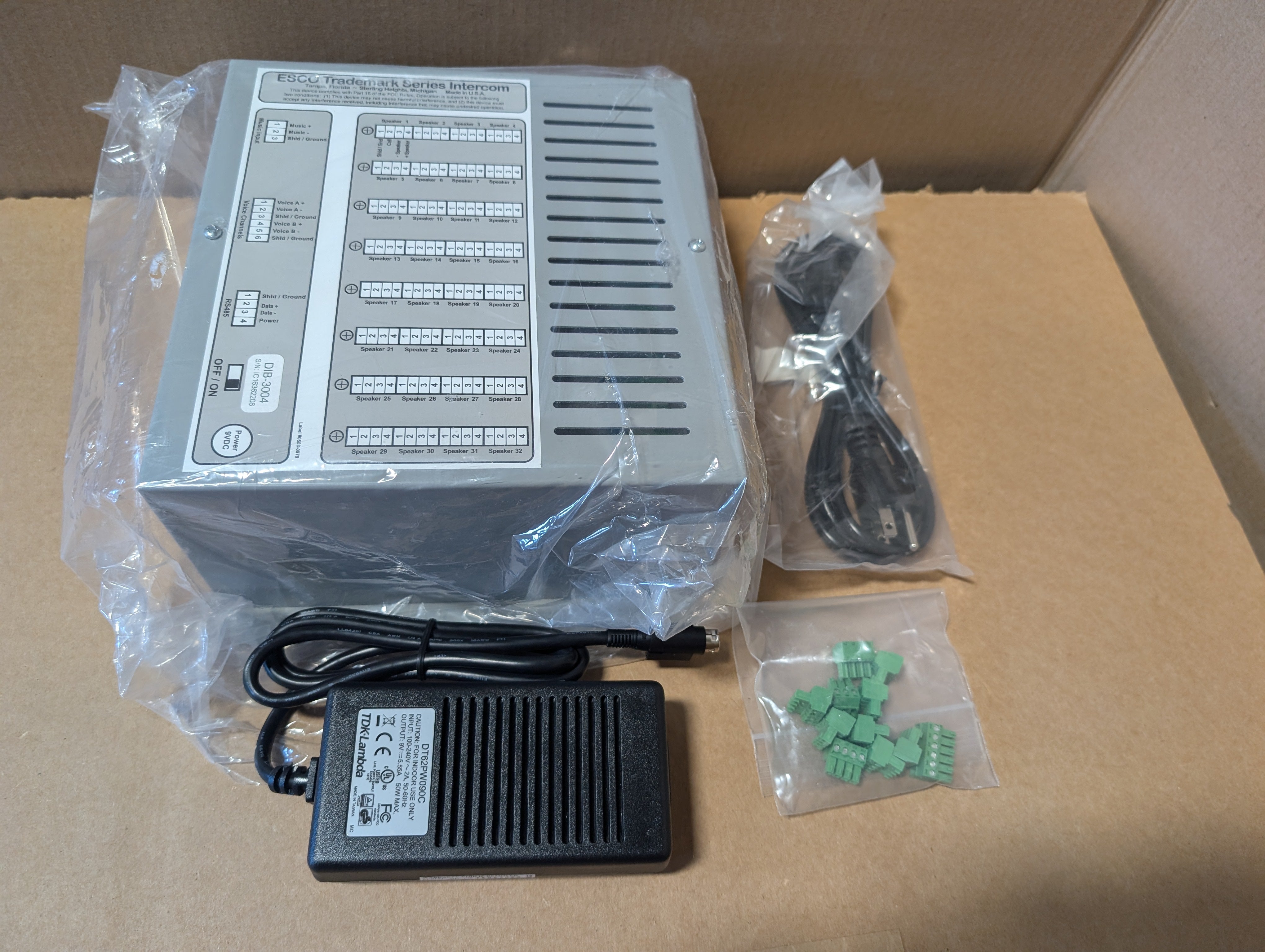 ESCO Trademark Intercom DIB-3004 Interface Box 2 Cards & Power Supply