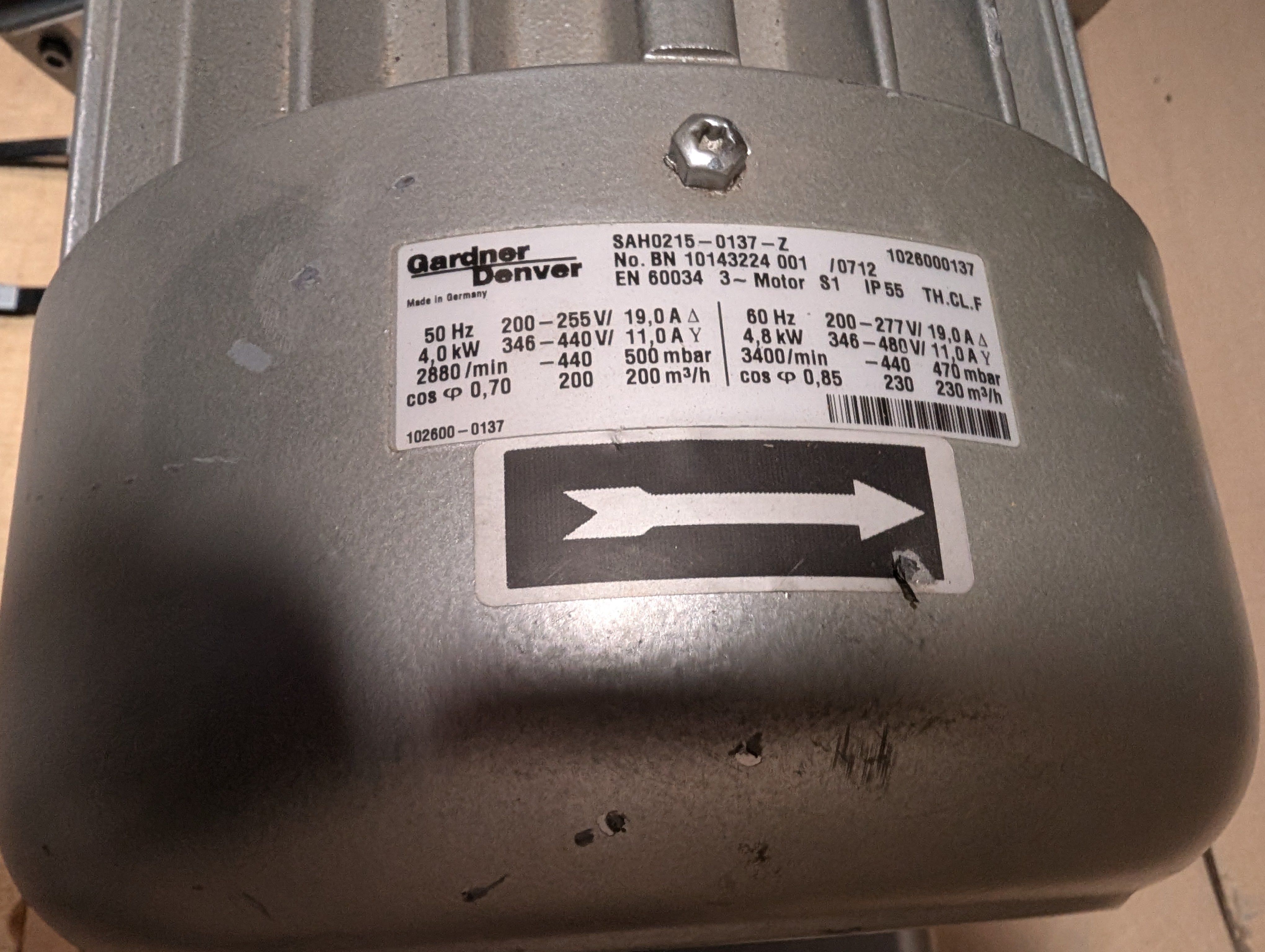 Gardner Denver SAH0215 Regenerative Vacuum Pump Blower 6.5 HP 230/460 New