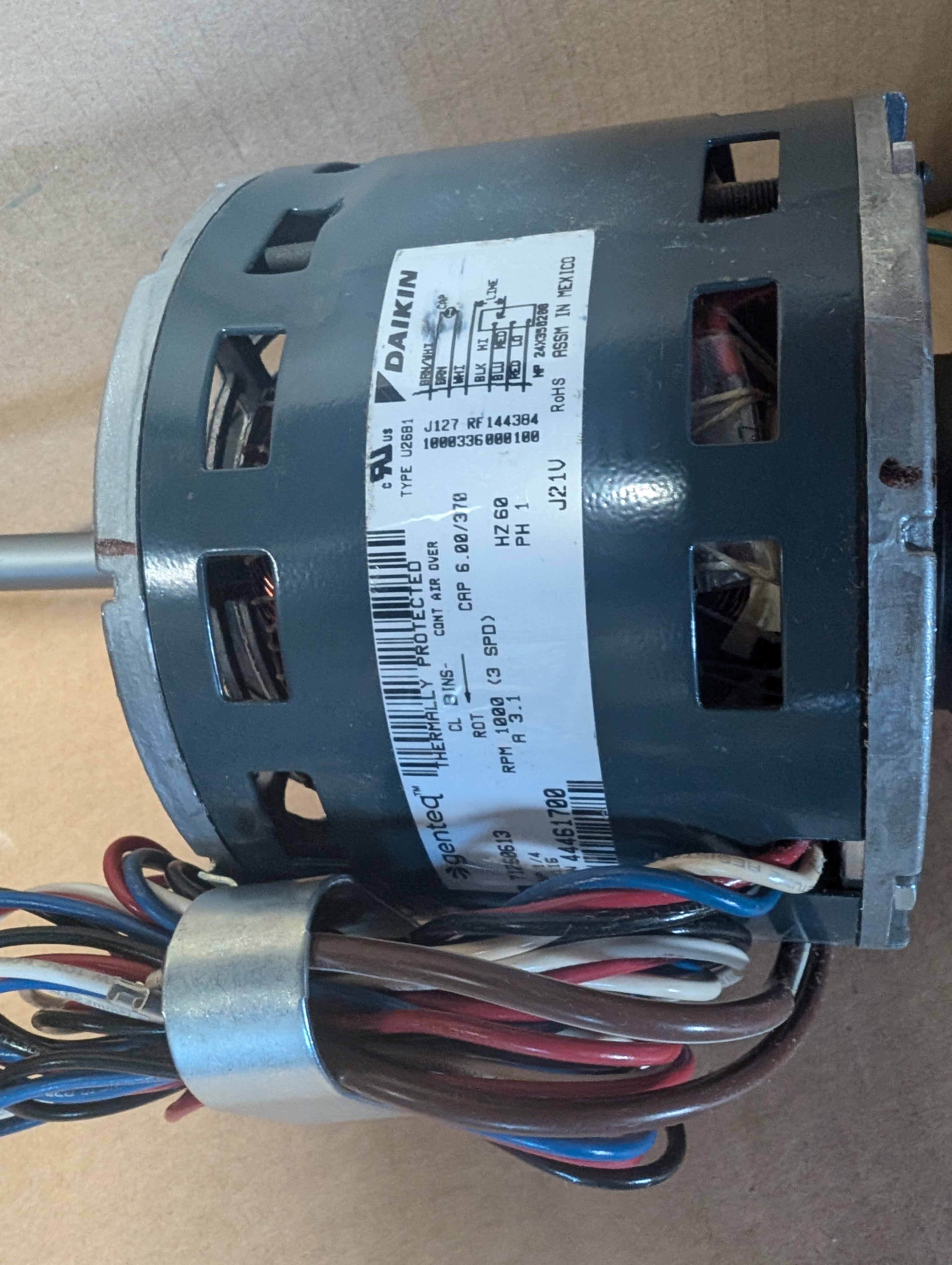 Daikin 44461700 1/4 HP 1000 RPM 115/60/1 PTAC Replacement Motor New