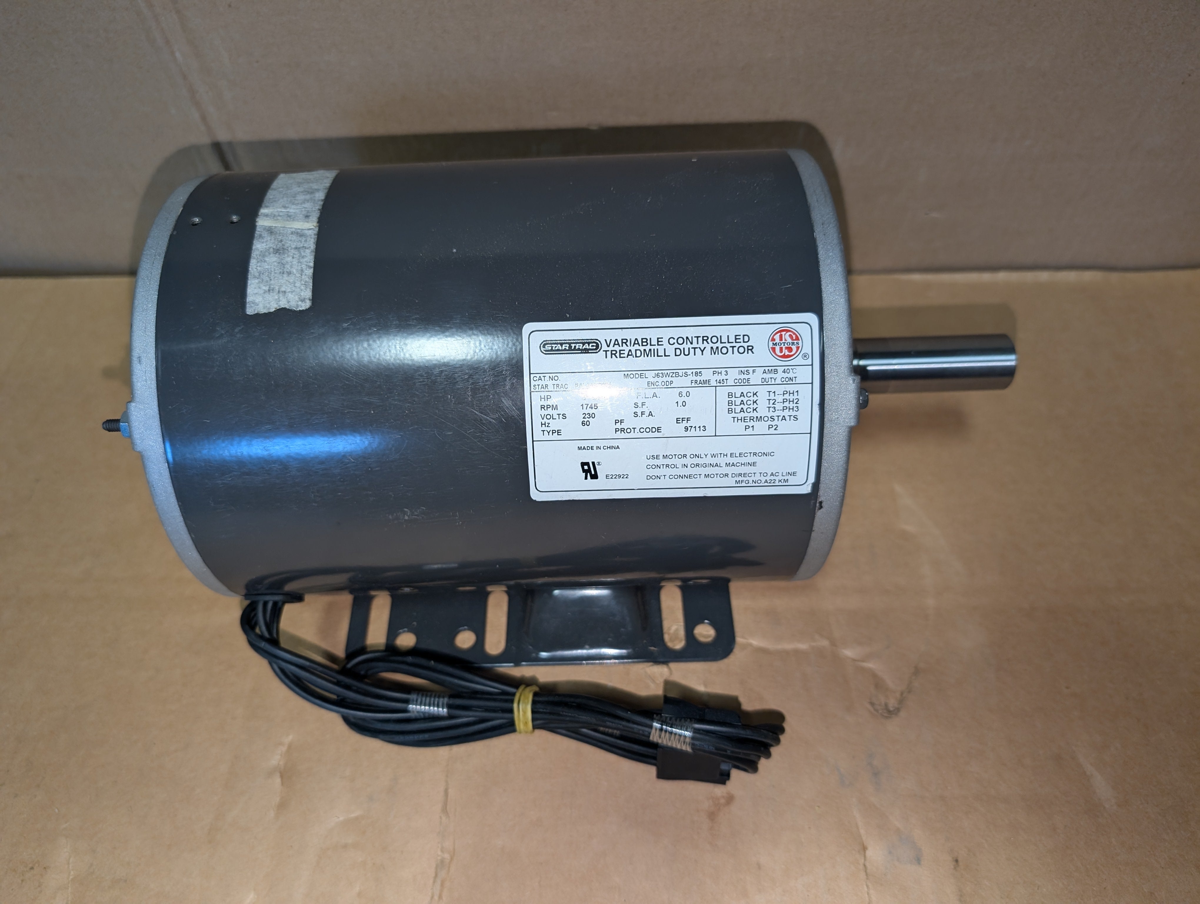 Star Trac 260-0934, US Motor J63WZBJS-185 5HP Treadmill Motor  New