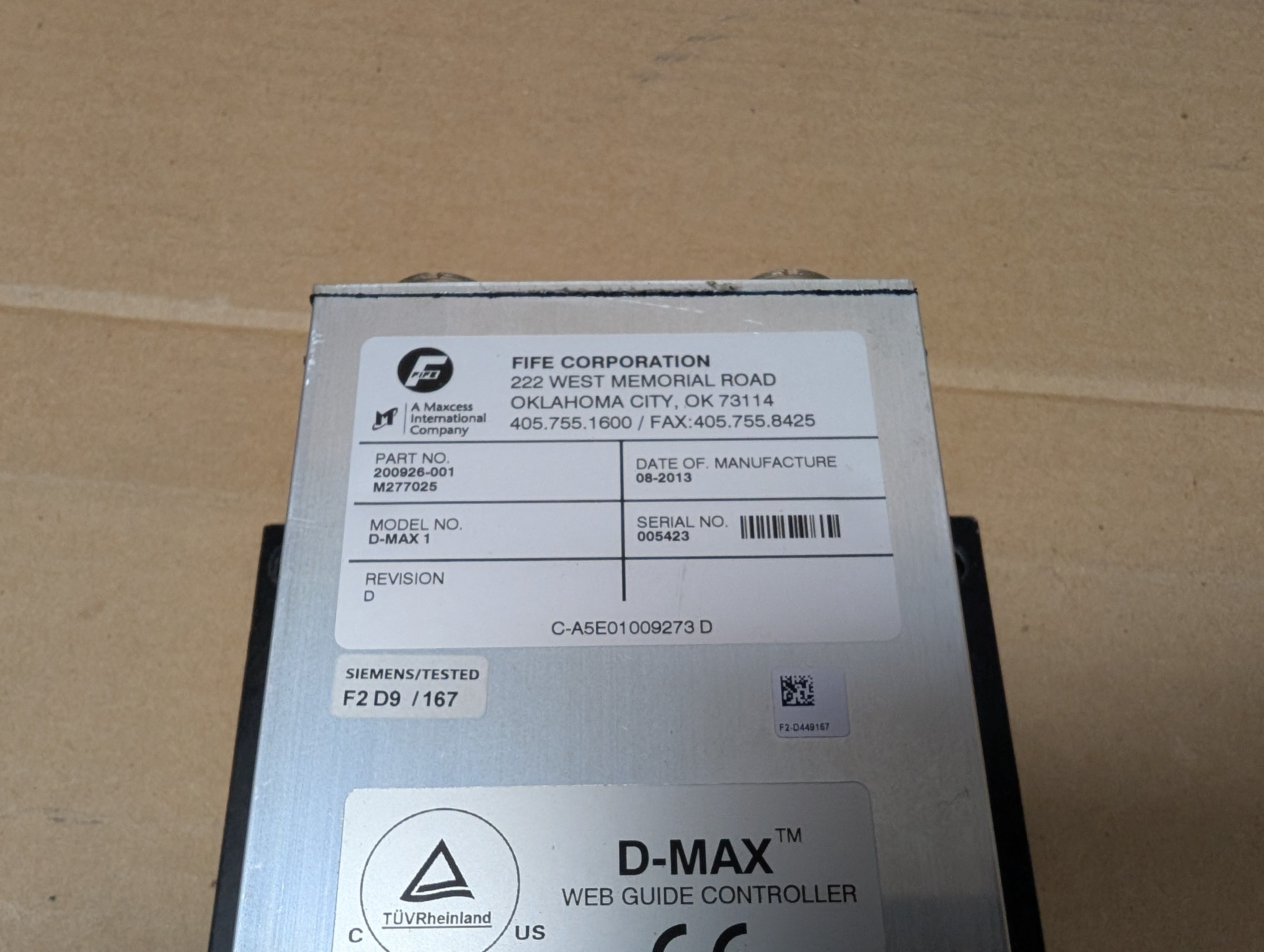 2013 Fife 200926-001 M277025 Rev. D D-MAX 1 Web Guide Controller Module Maxcess