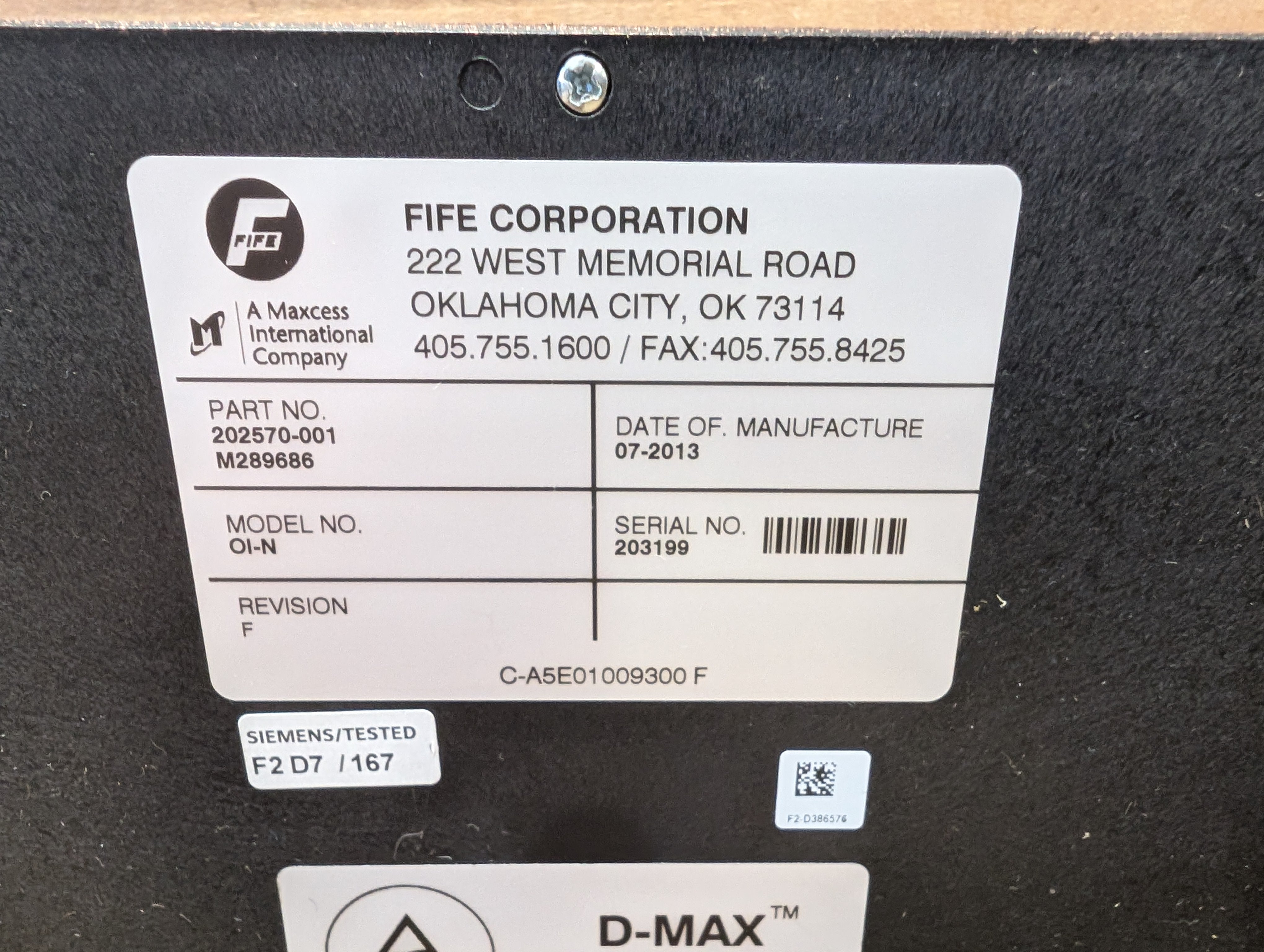 FIFE OI-N Maxcess D-Max Web Guide Controller 202570-001 Used