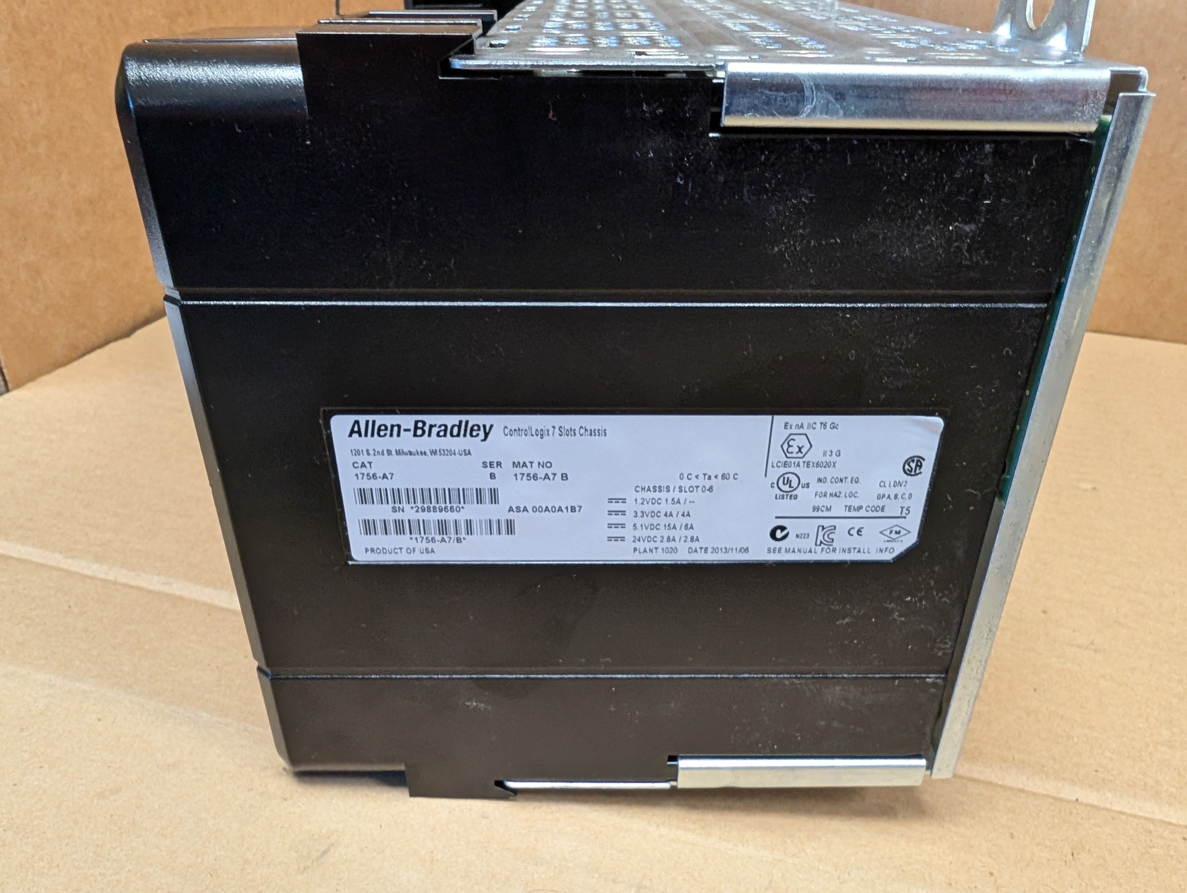 Allen Bradley 1756-A7 Ser. B 7-Slot Chassis & PB72 Ser. C Power Supply Used