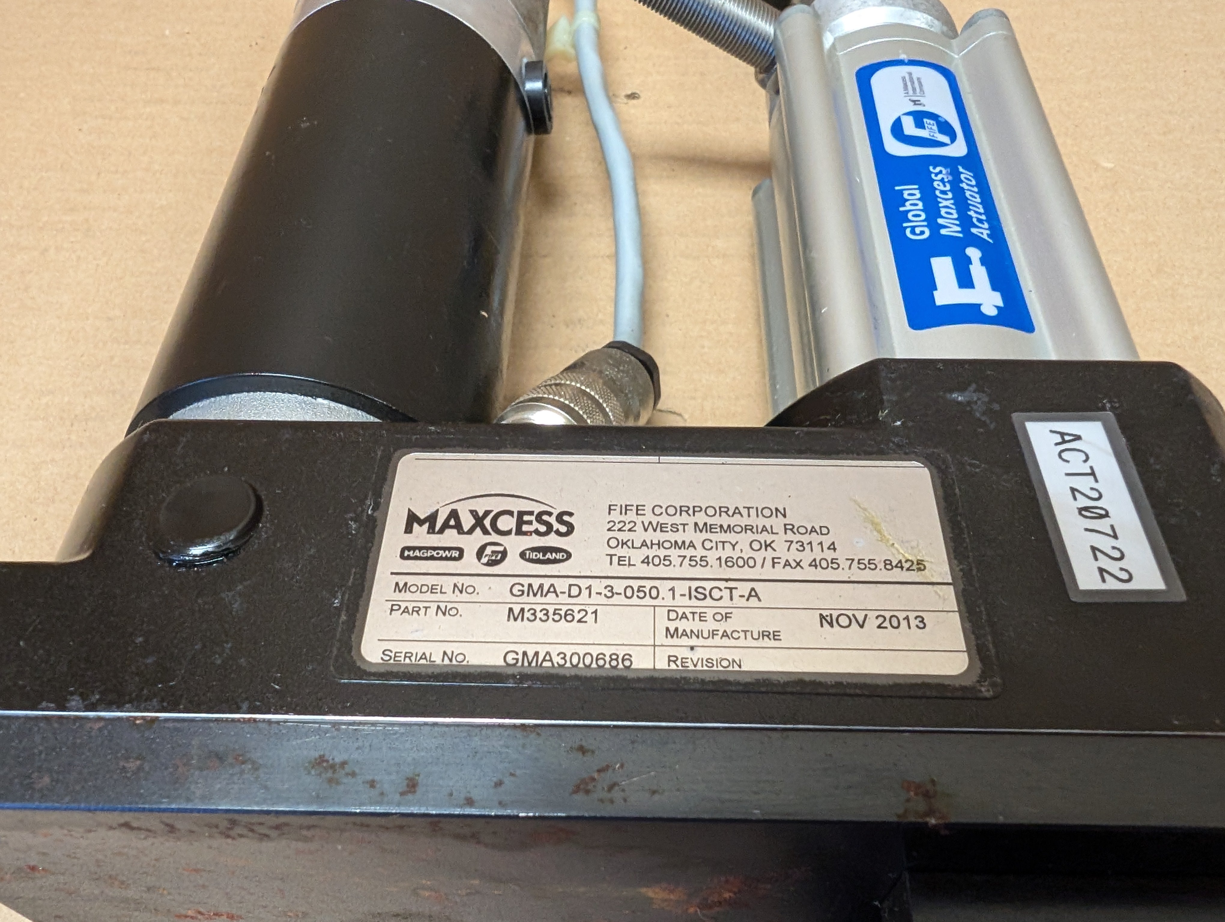 FIFE Maxcess GMA-D1-3-050.1-ISCT-A Actuator, Ametek 2234-M4784 Cylinder Used