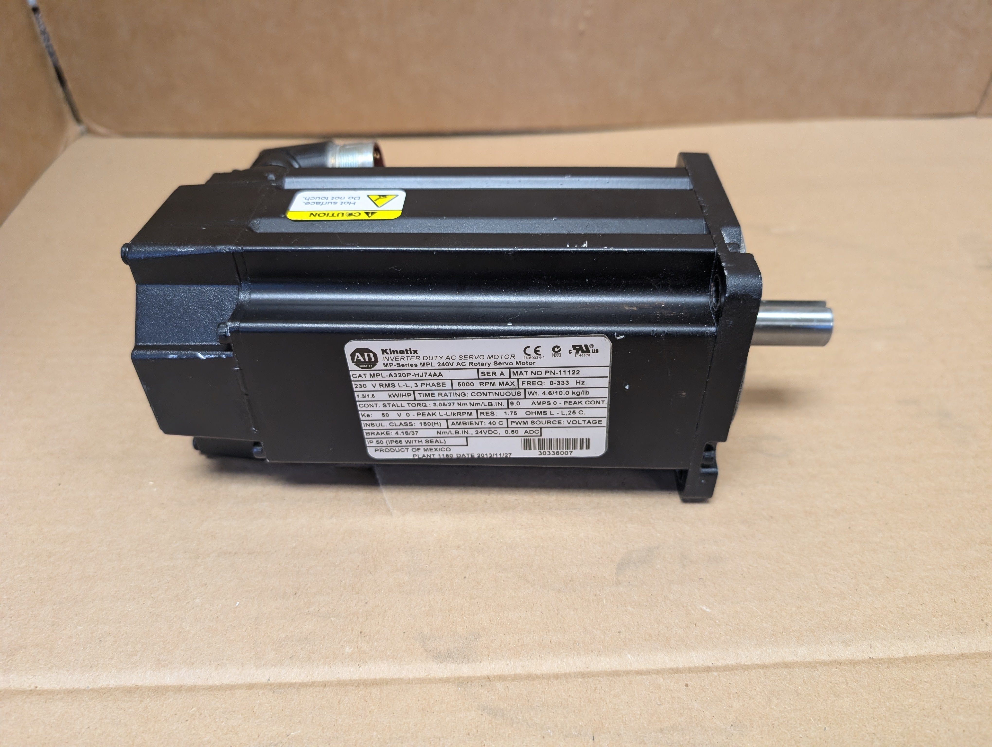 Allen Bradley MPL-A320P-HJ74AA Ser. A Servo Motor 5,000 RPM 230V 1.3 KW Used