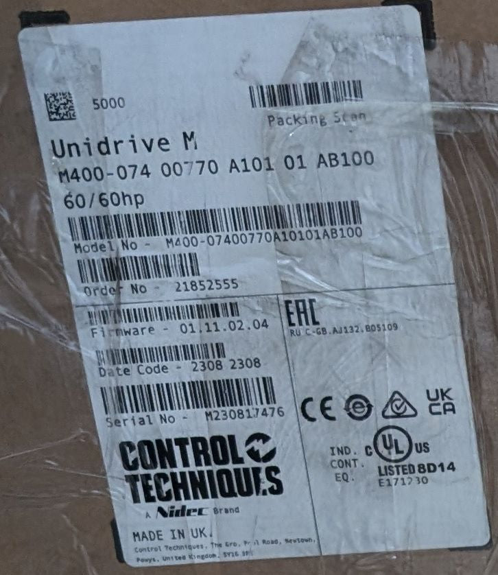 2023 Nidec Control Techniques 60HP 460V 77A Unidrive M40007400770A10101AB100 New