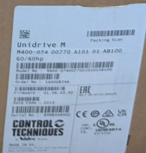 2022 Nidec Control Techniques 60HP 460V 77A Unidrive M40007400770A10101AB100 New