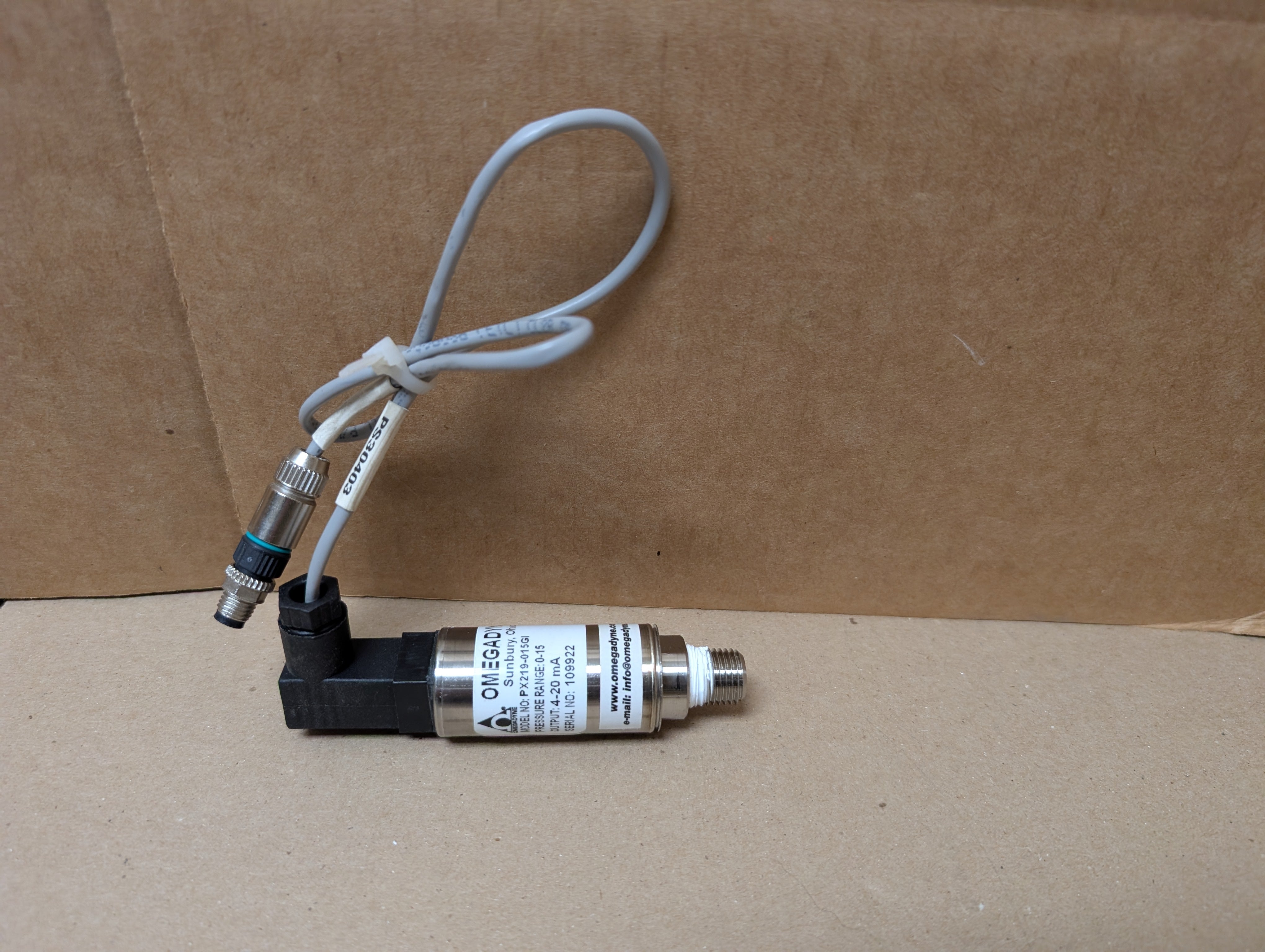 Omegadyne PX219-015GI Pressure Transducer (0-15 psi) w/ Interface Cable Used