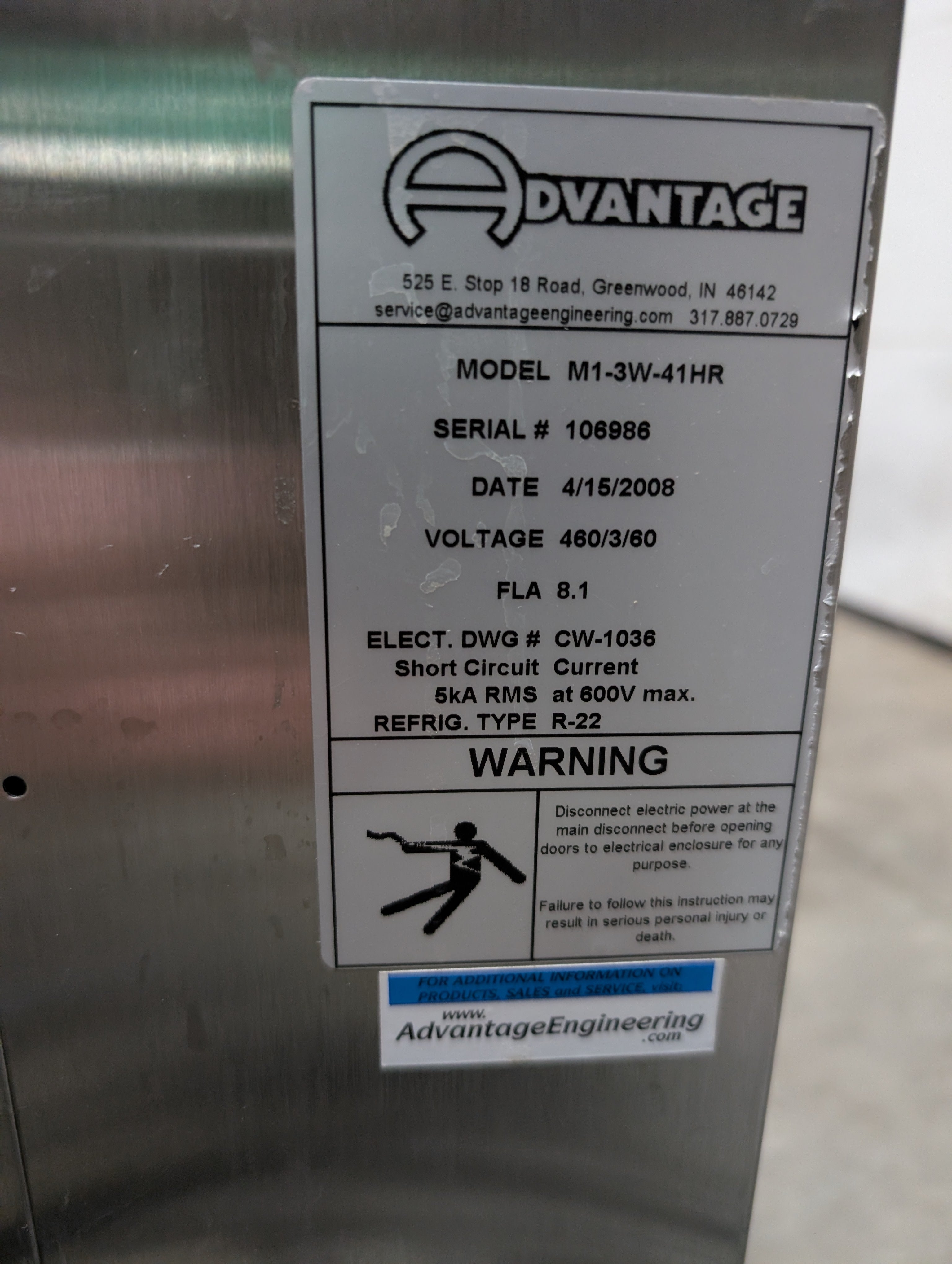 2008 Advantage M1-3W-41HR 3 Ton Portable Chiller 460V 3 PH 3/4 HP 7.2 GPM Used