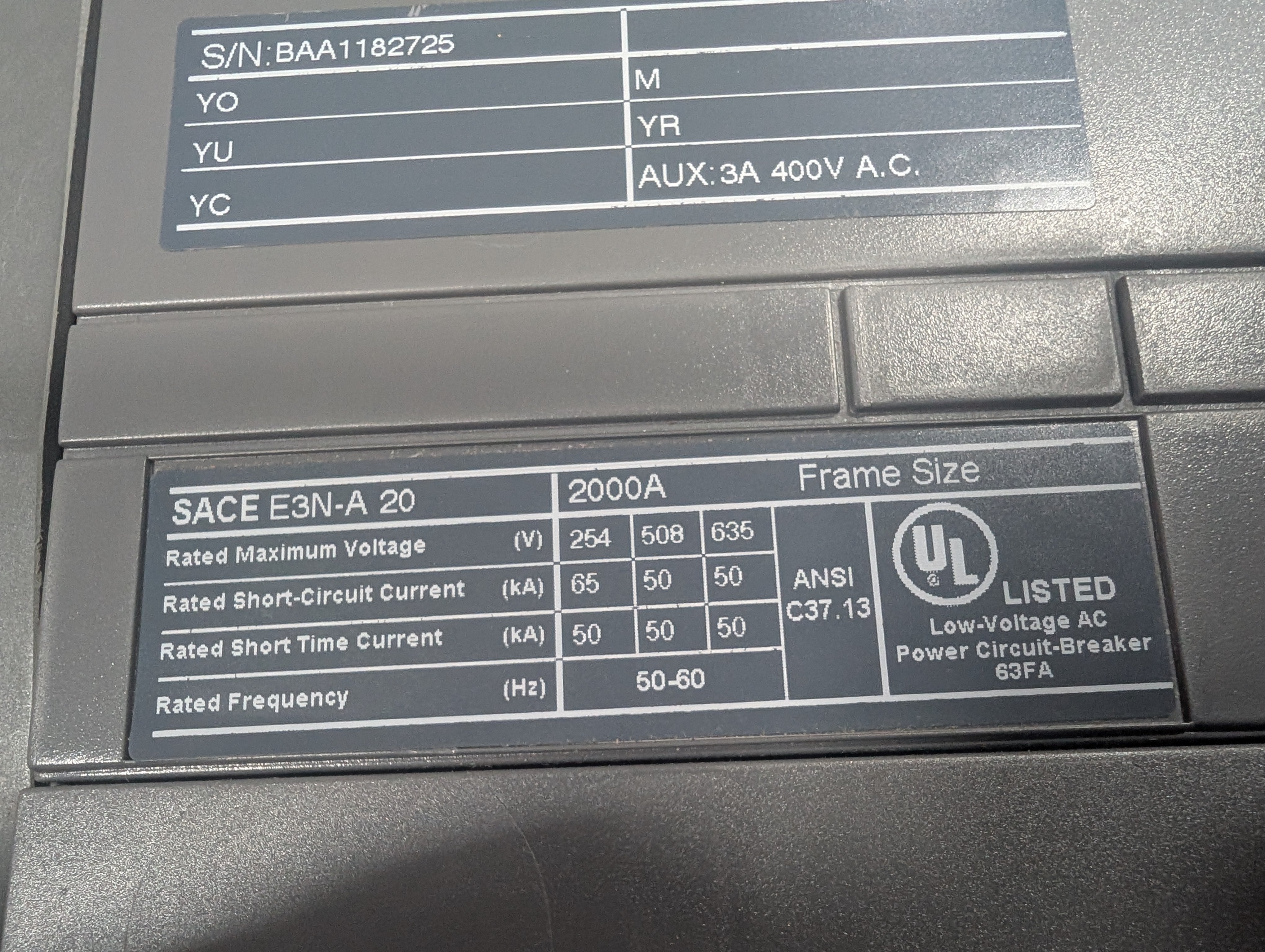 ABB Sace E3N-A 20 LSIG PR121/P 2000A 3P 1SDA057375R1 NOS  No Factory Box