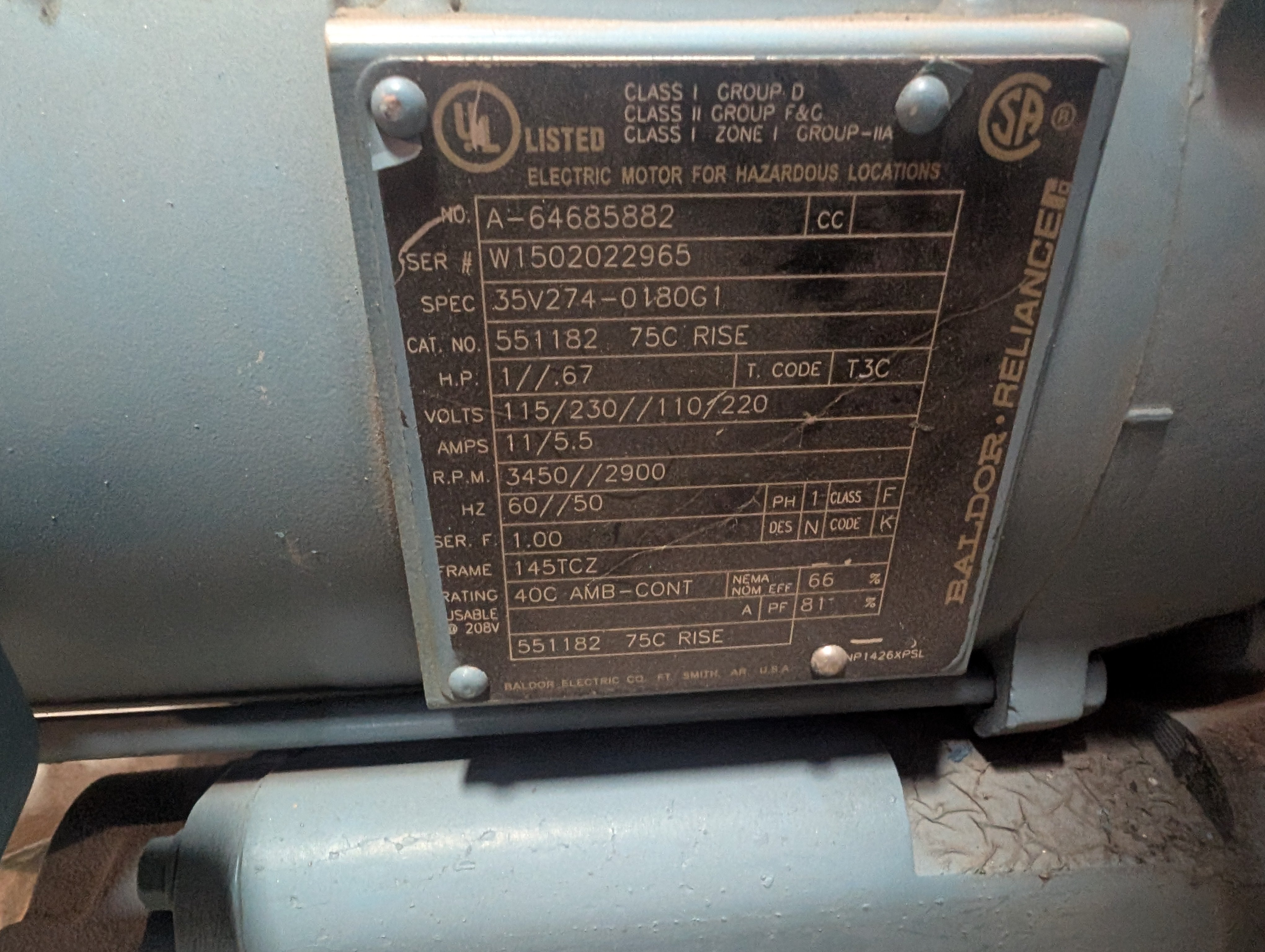 Rotron Ametek 038173 EN404AR58ML Hazardous Location Regenerative Blower 1HP Used