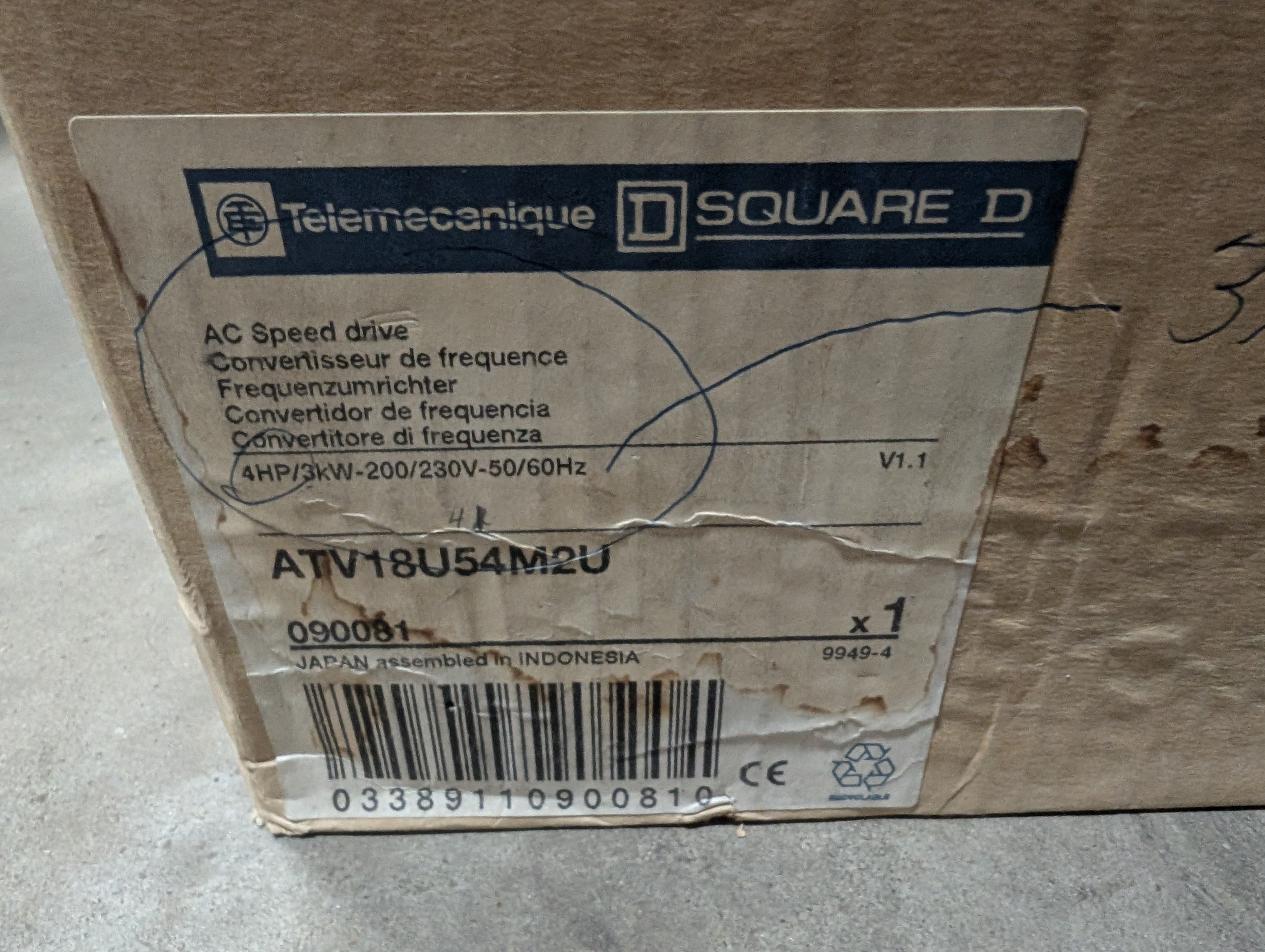 Telemecanique Square D Altivar 18 ATV18U54M2U 4 HP 230V AC Speed Drive NIB New