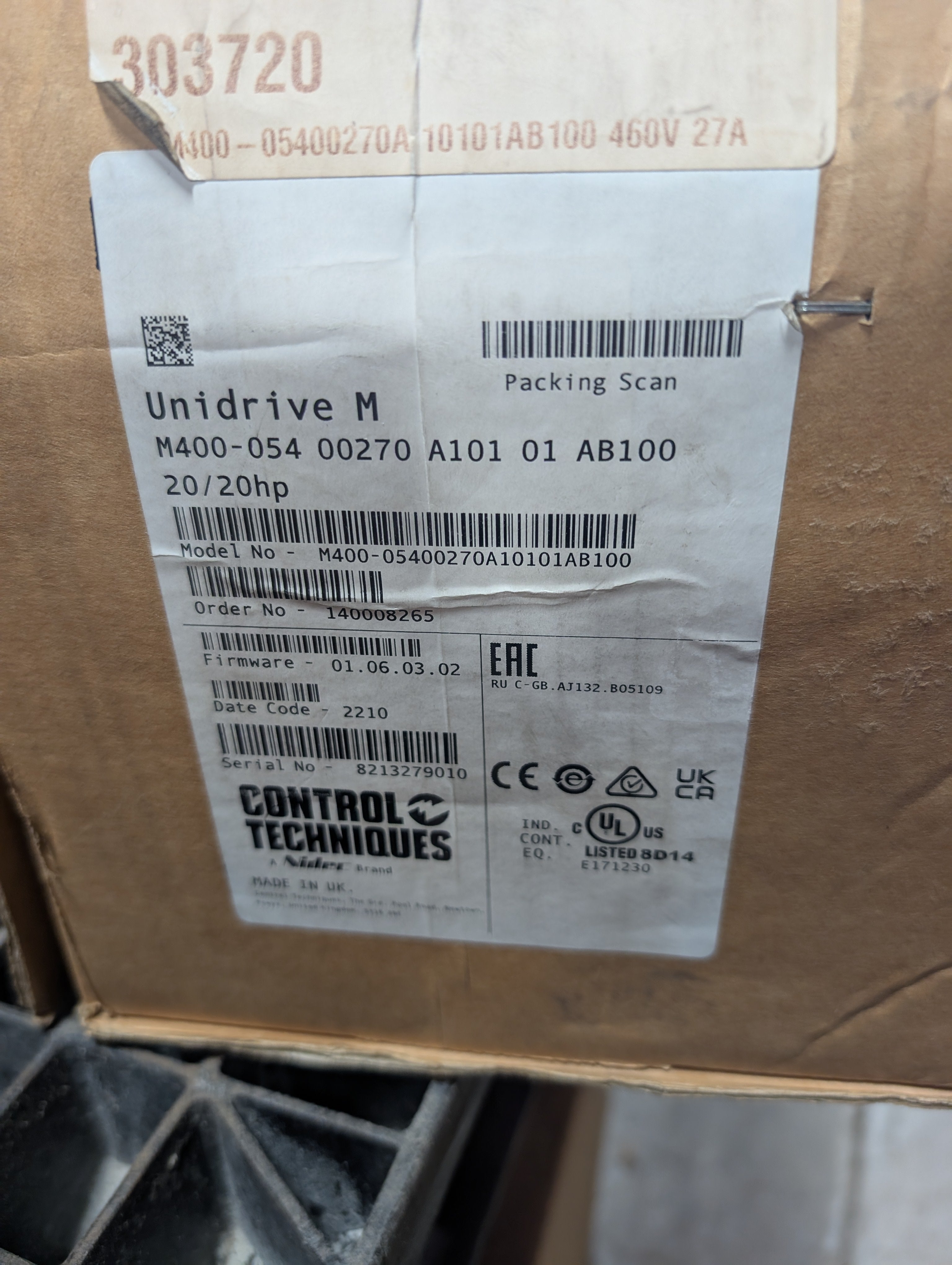 2022 Nidec 20HP 460V Control Techniques Unidrive M400-054 New (NO KEY PAD)