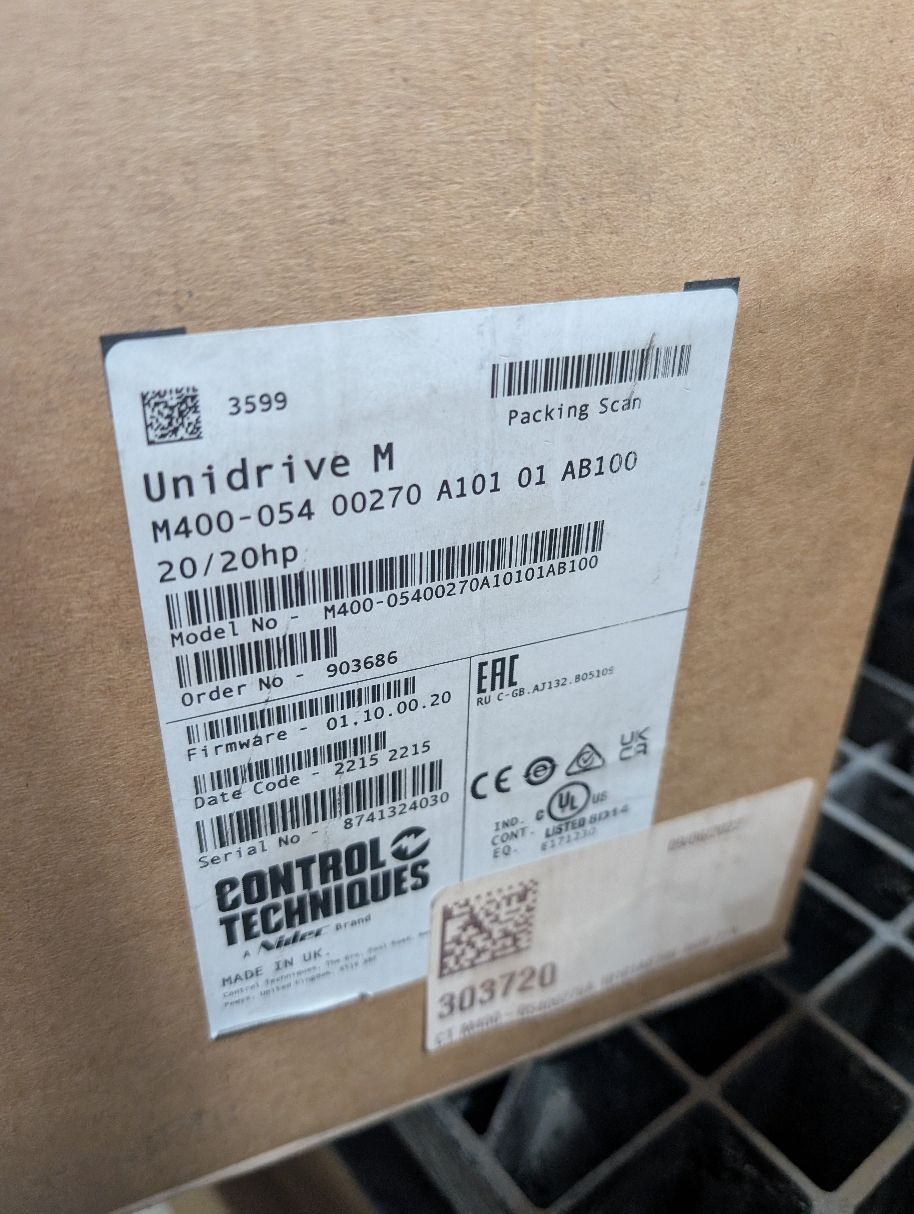 2022 Nidec 20HP 460V Control Techniques Unidrive M400-054 New (NO KEY PAD)