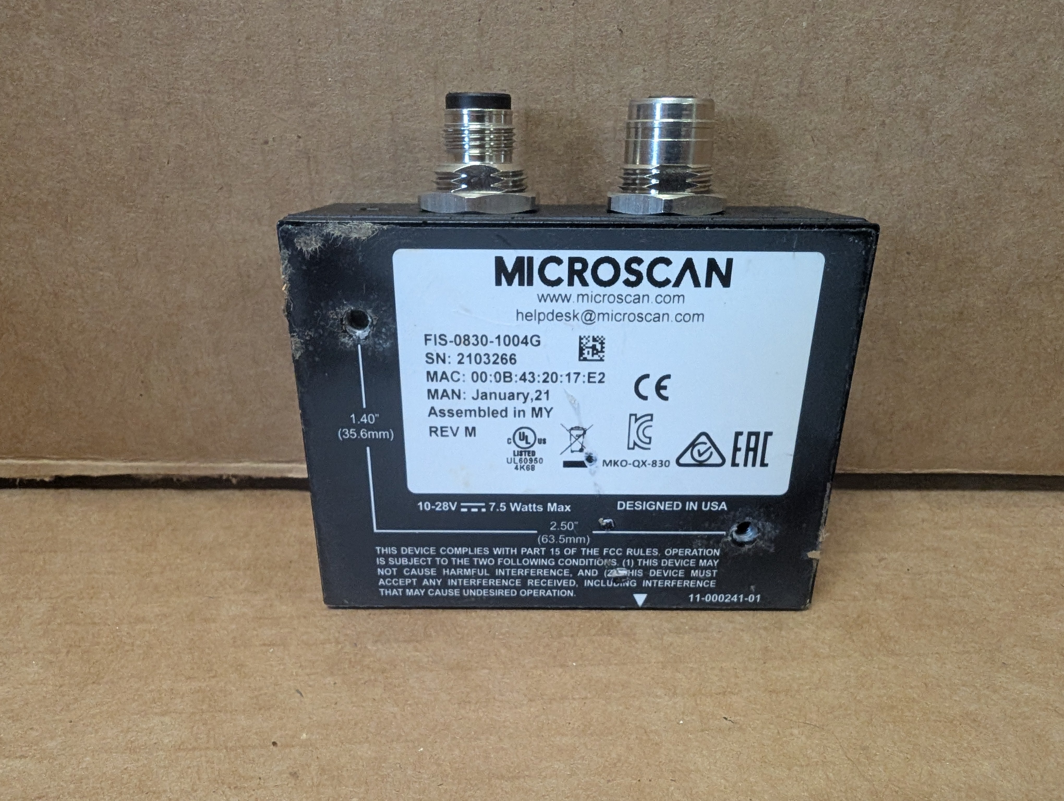 Microscan FIS-0830-1004G Fixed Barcode Scanner QX-830 Used